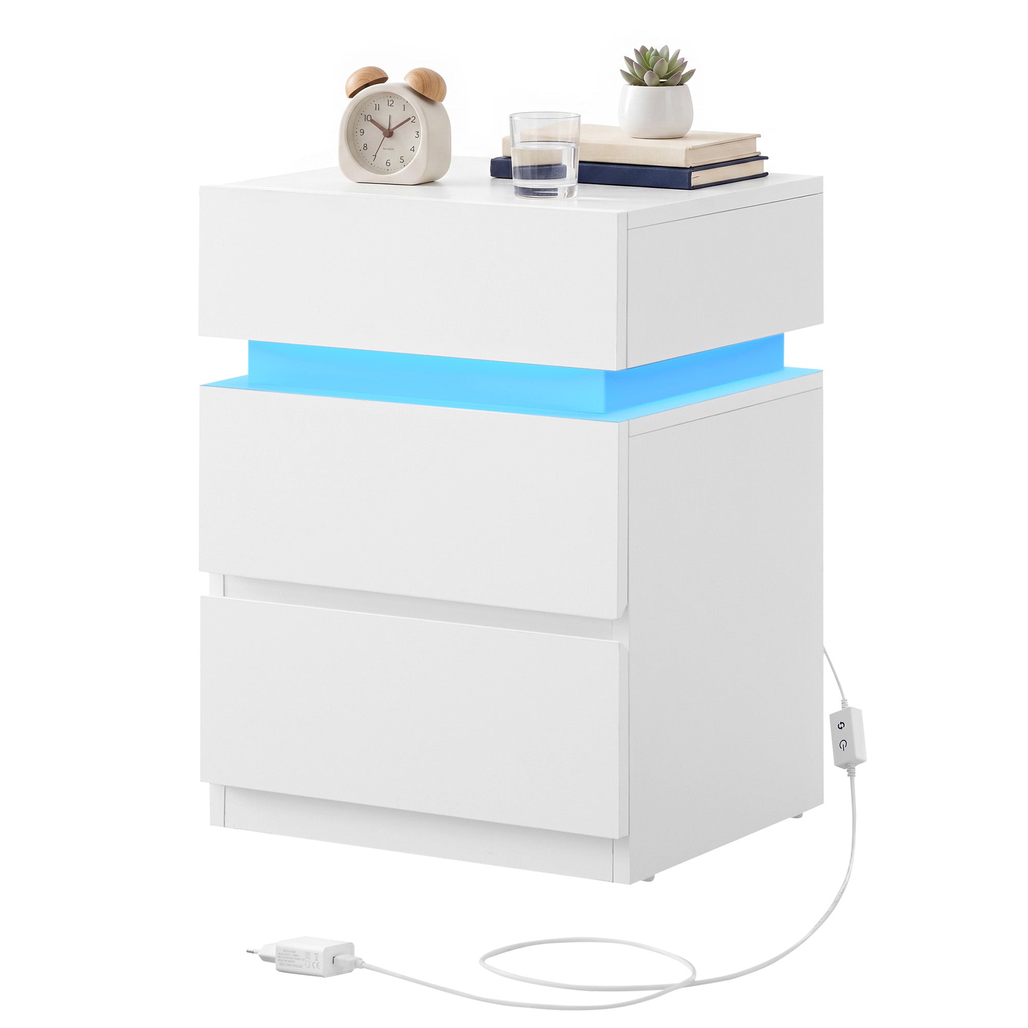 Nachttisch mit LED-Beleuchtung, Beistelltisch, einstellbare Farben