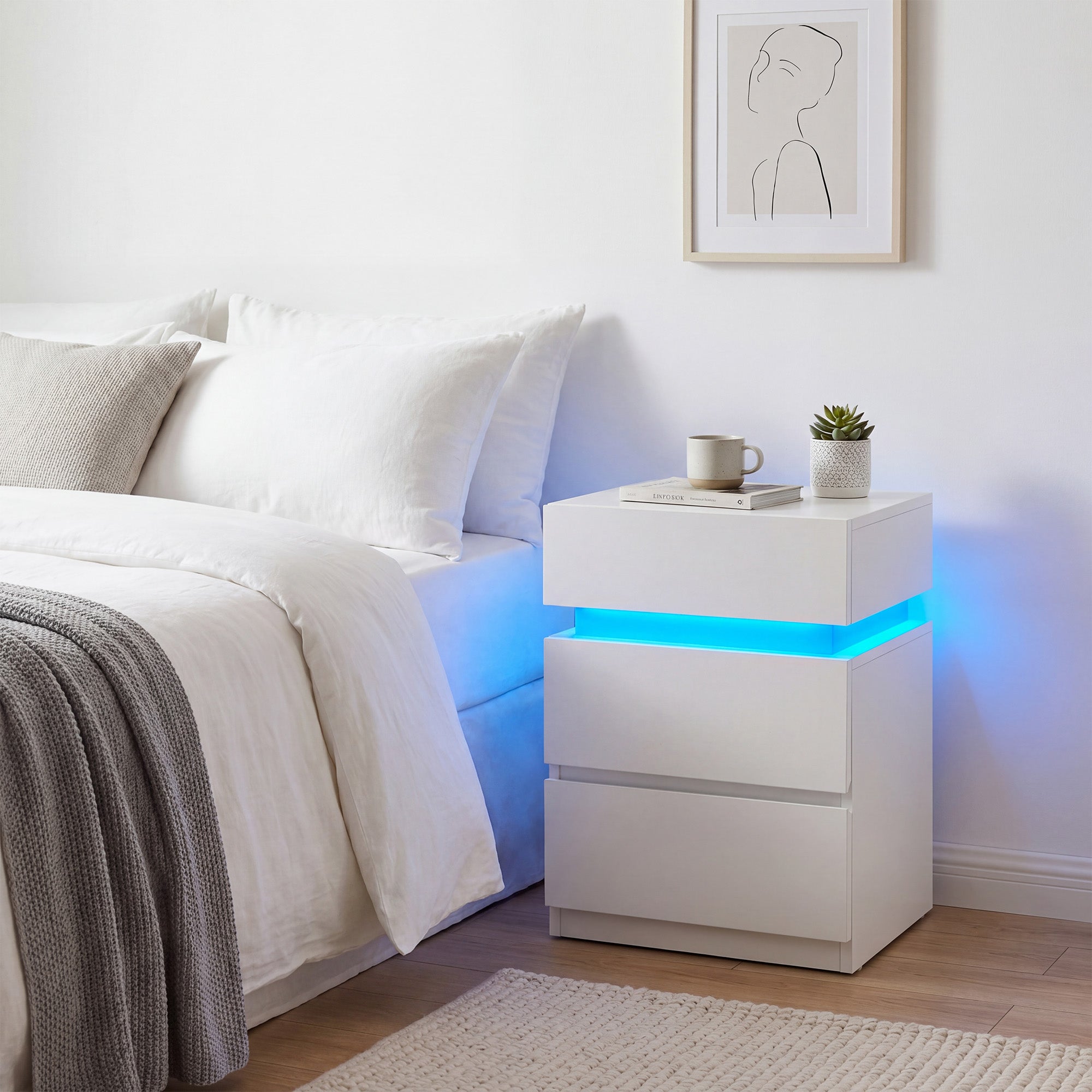 Nachttisch mit LED-Beleuchtung, Beistelltisch, einstellbare Farben