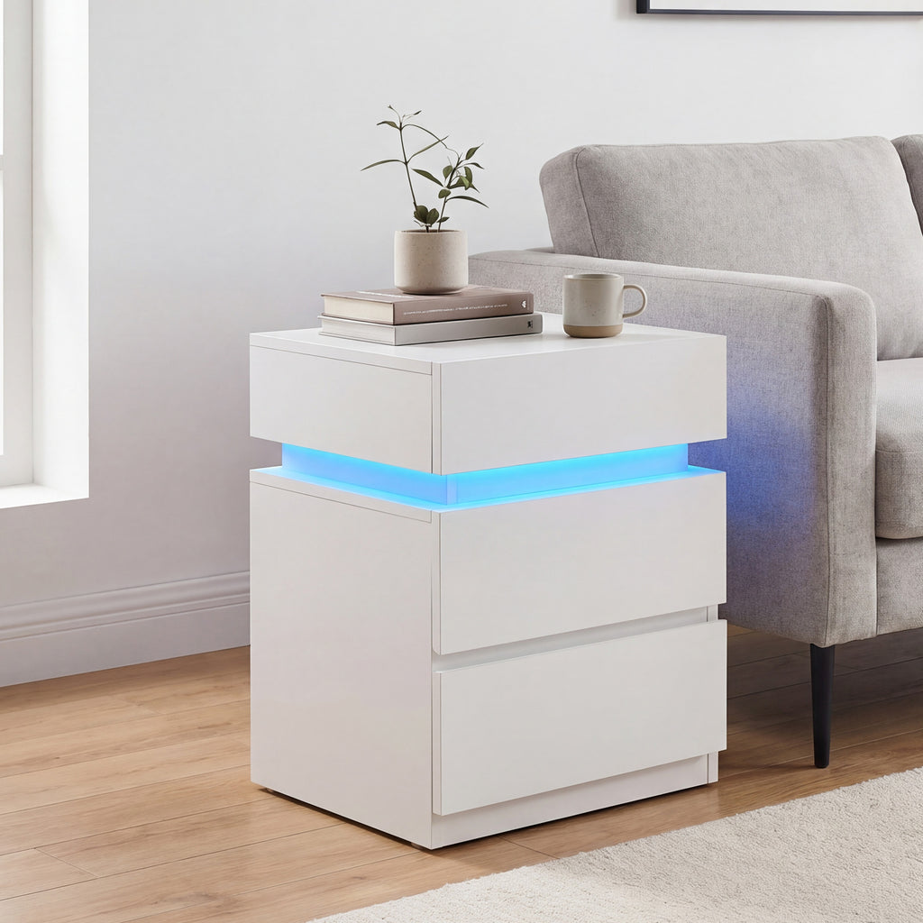 Nachttisch mit LED-Beleuchtung, Beistelltisch, einstellbare Farben
