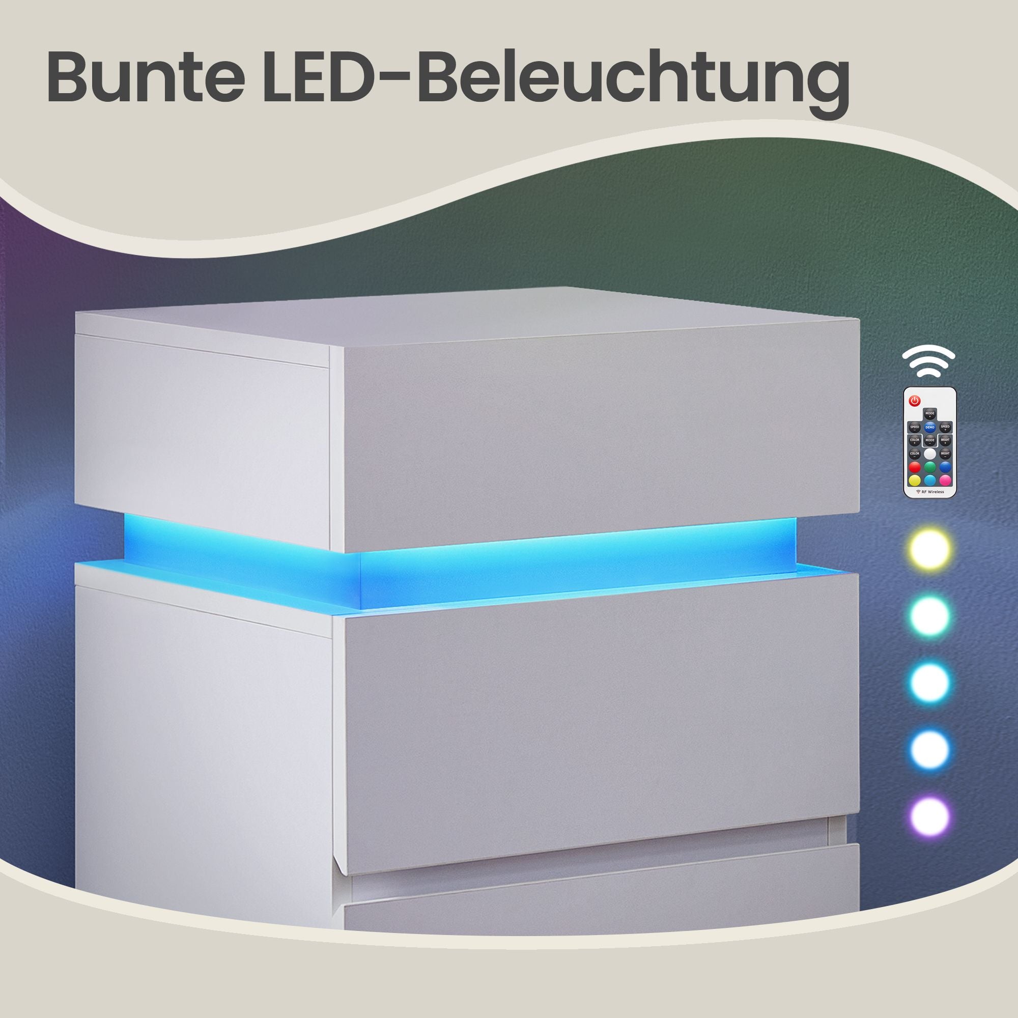 Nachttisch mit LED-Beleuchtung, Beistelltisch, einstellbare Farben