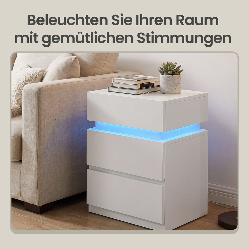 Nachttisch mit LED-Beleuchtung, Beistelltisch, einstellbare Farben
