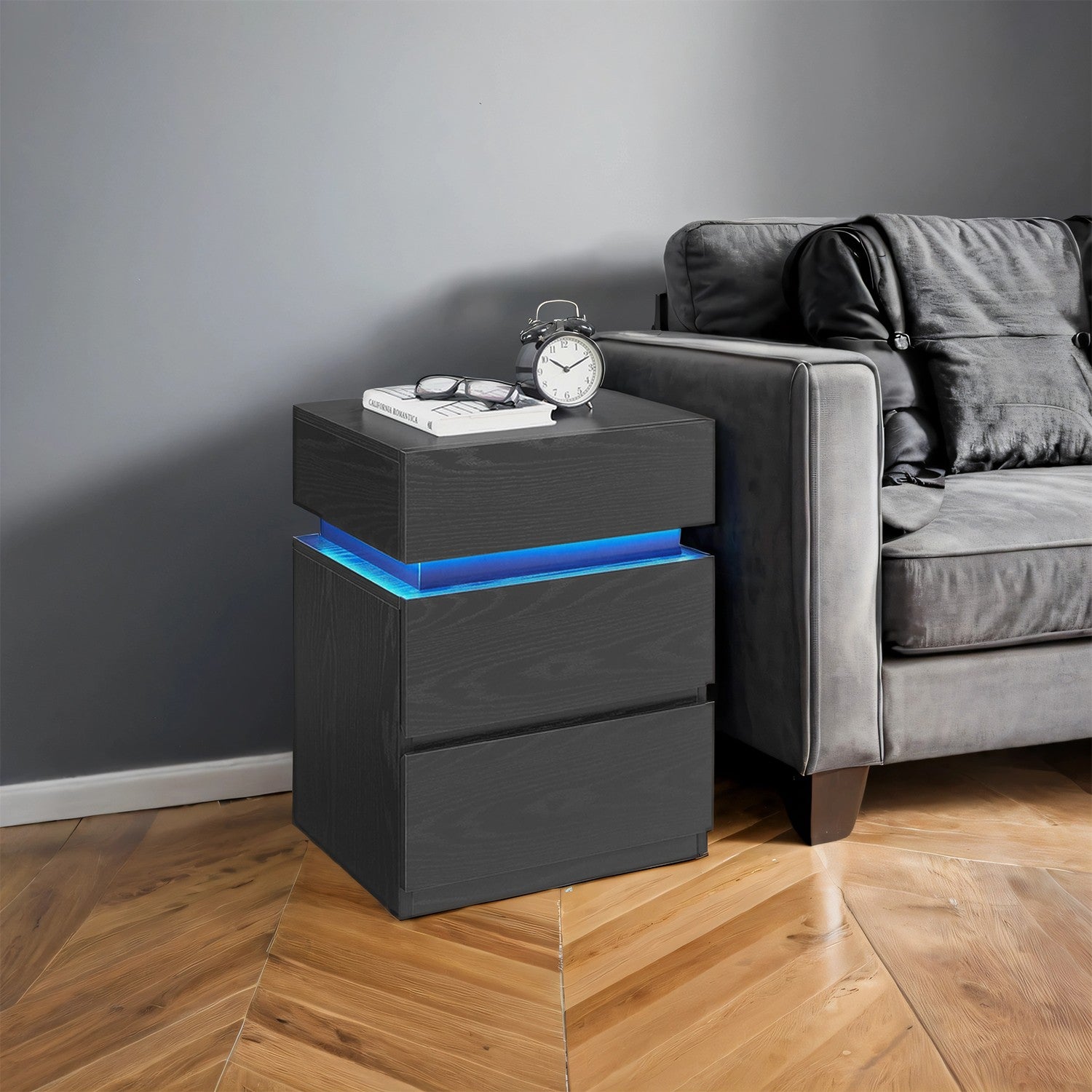 Nachttisch mit LED-Beleuchtung, Beistelltisch, einstellbare Farben