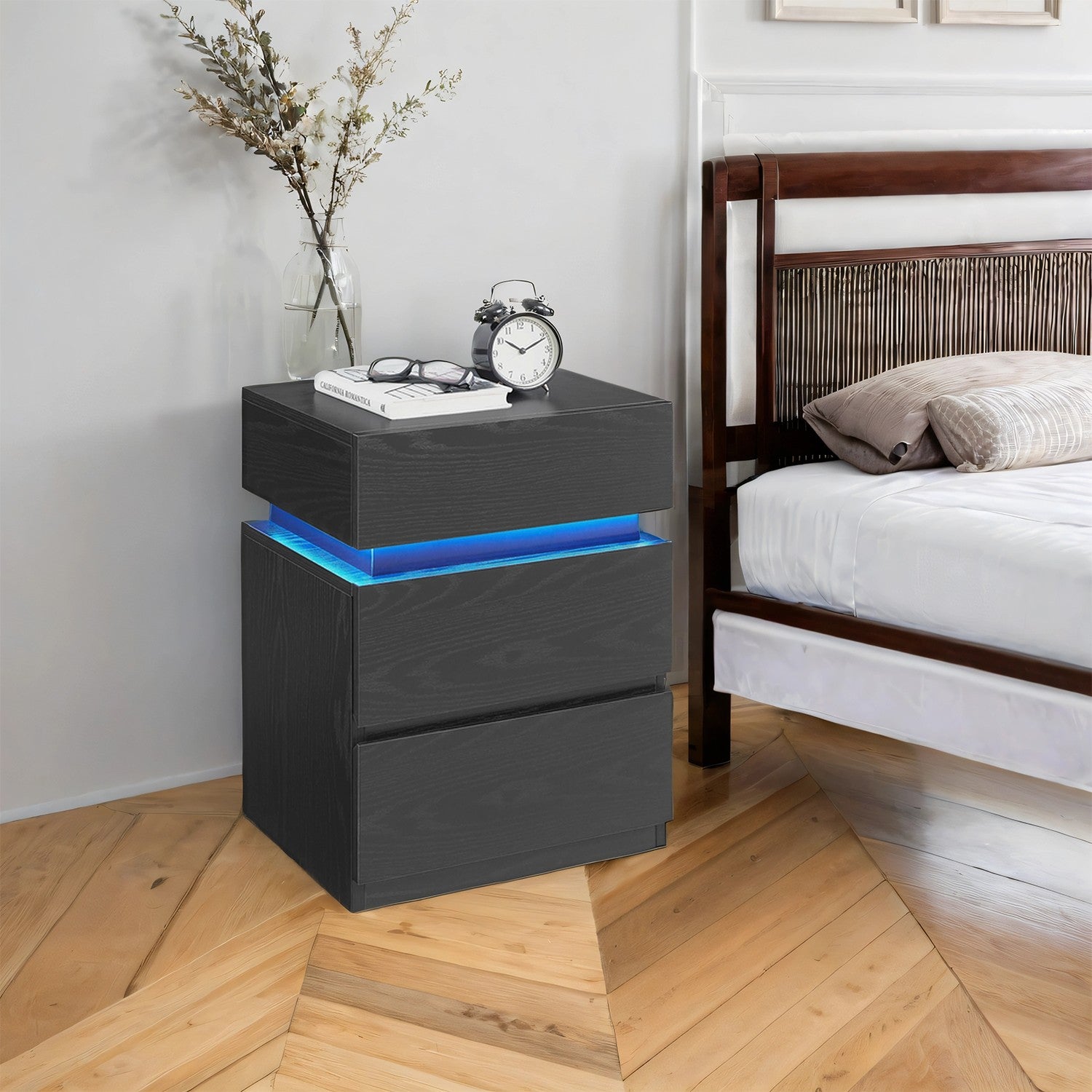 Nachttisch mit LED-Beleuchtung, Beistelltisch, einstellbare Farben