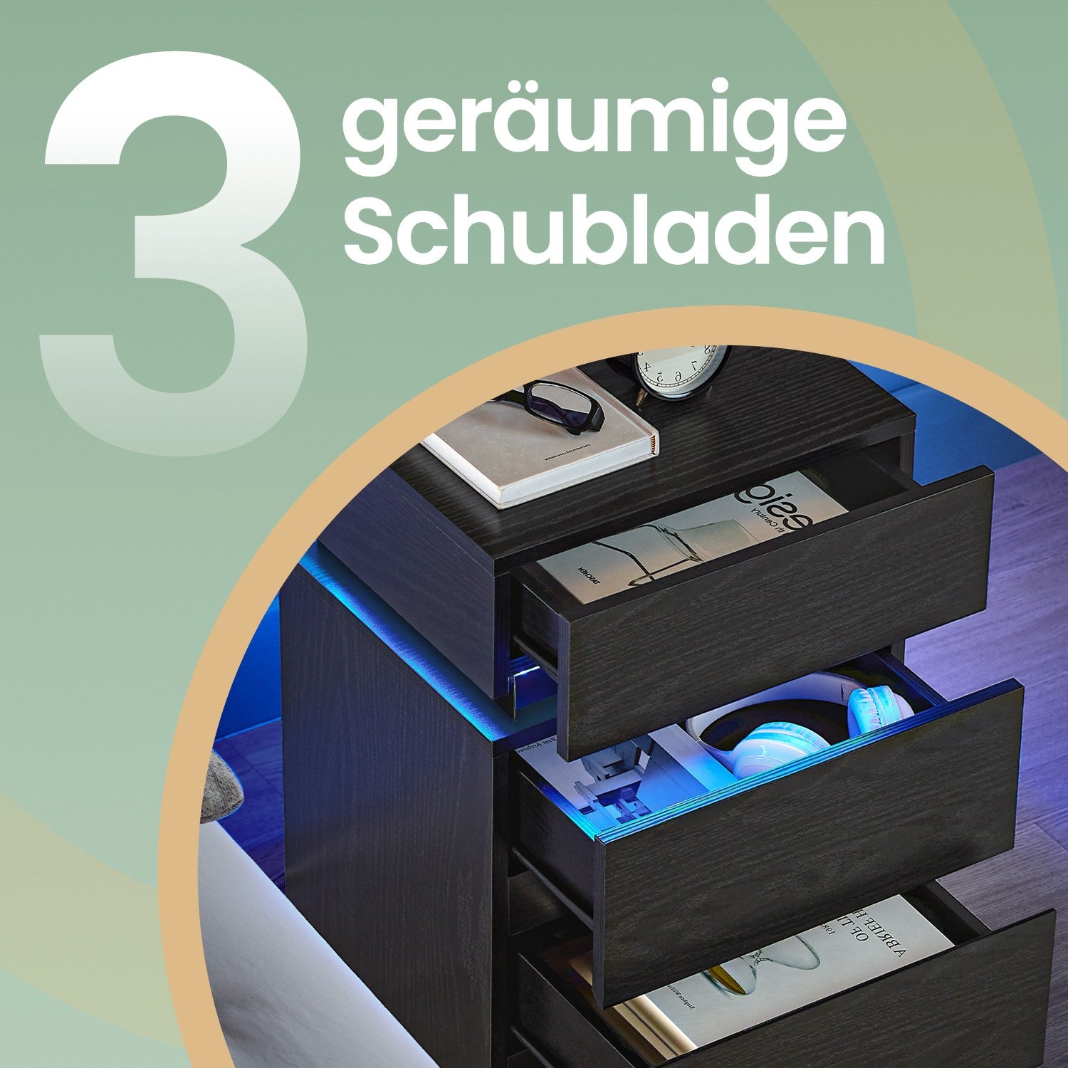 Nachttisch mit LED-Beleuchtung, Beistelltisch, einstellbare Farben