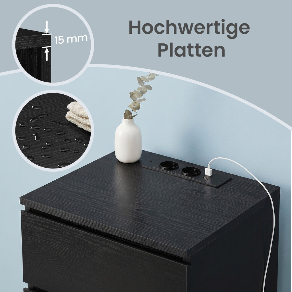 Beistelltisch 3 Schubladen modern ebenholzschwarz