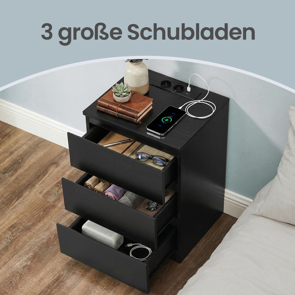 Beistelltisch 3 Schubladen modern ebenholzschwarz