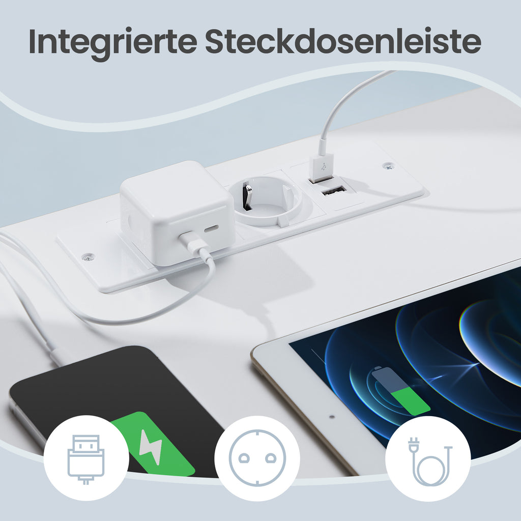Nachttisch mit Steckdosenleiste, Beistelltisch mit 3 Schubladen, 2 AC-Steckdosen