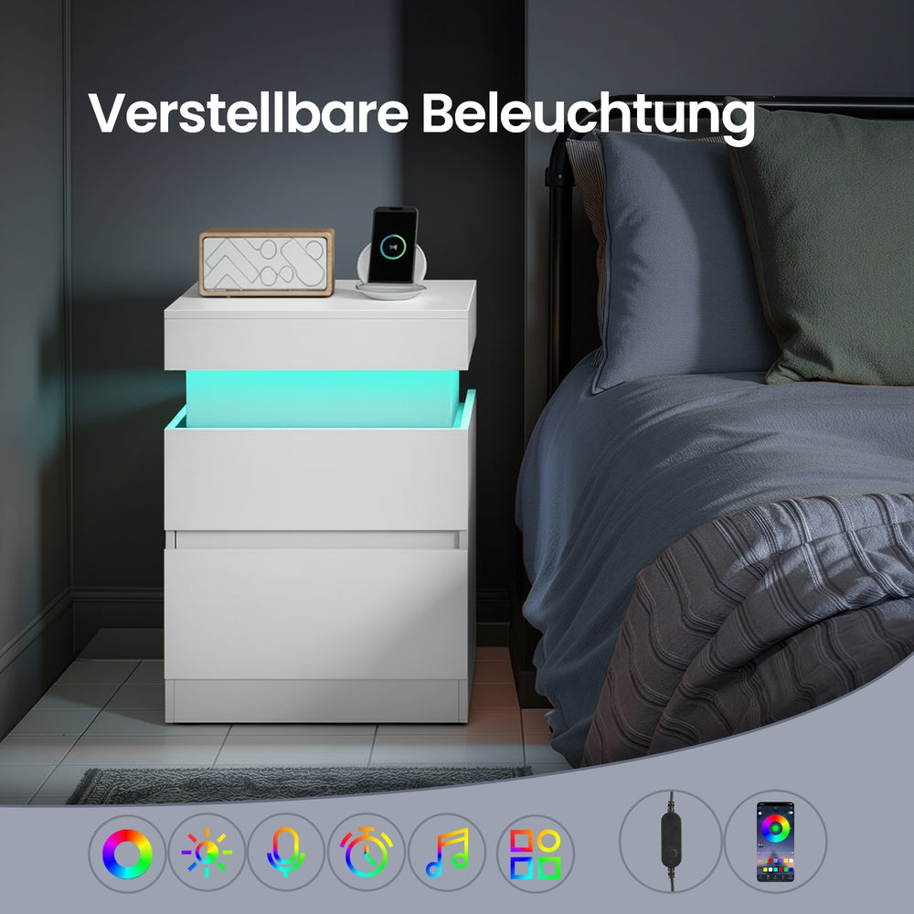 Beistelltisch mit Ladestation, Nachttisch mit Beleuchtung, Steckdosen