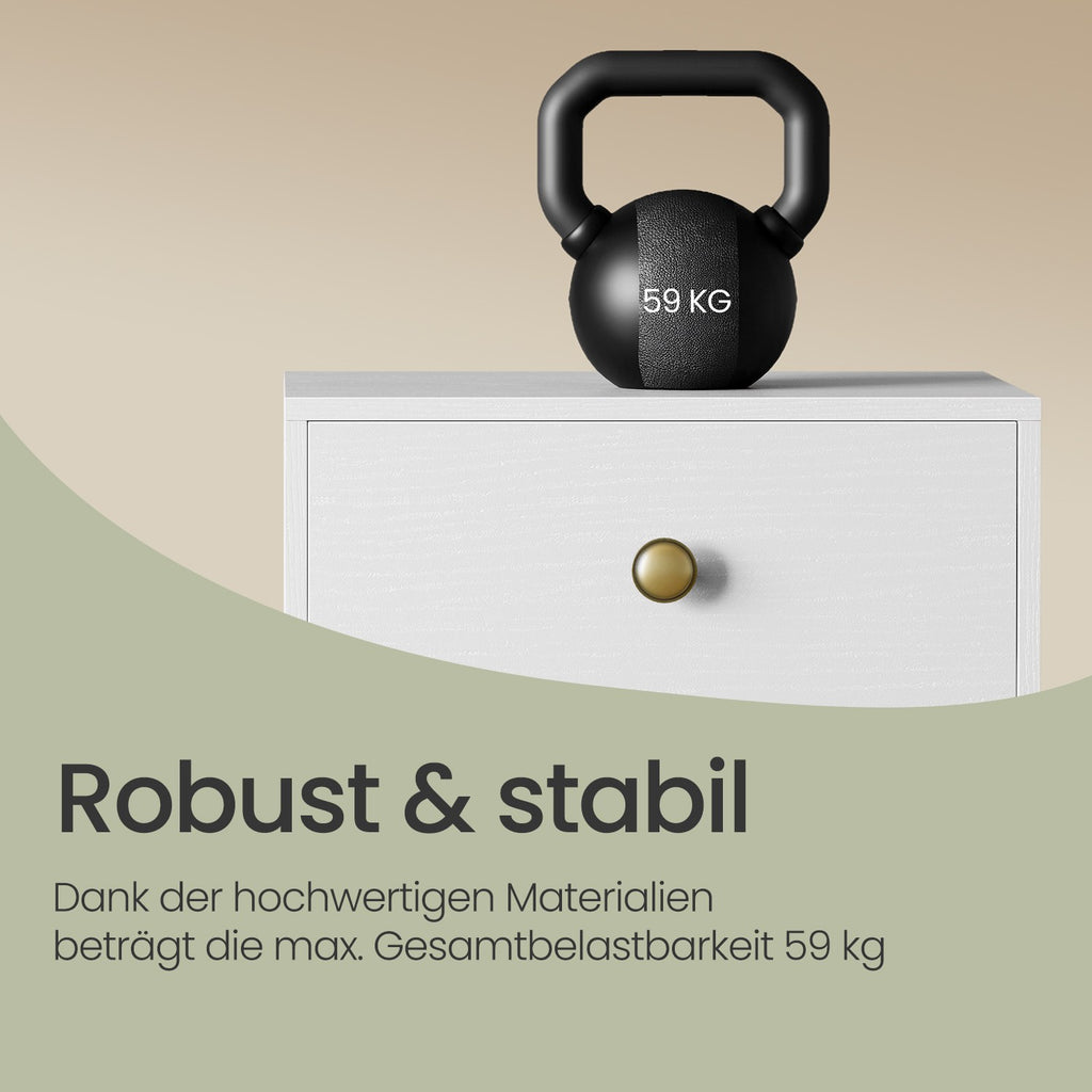 Nachttisch, Beistelltisch mit Schublade und offener Ablage, Holzbeine