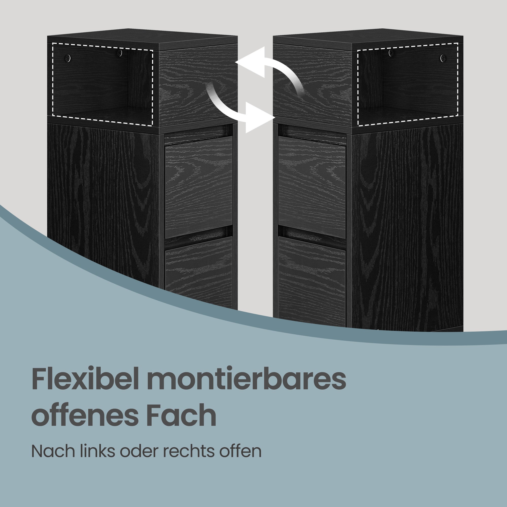 Nachttisch, schmal, Beistelltisch mit 2 Schubladen