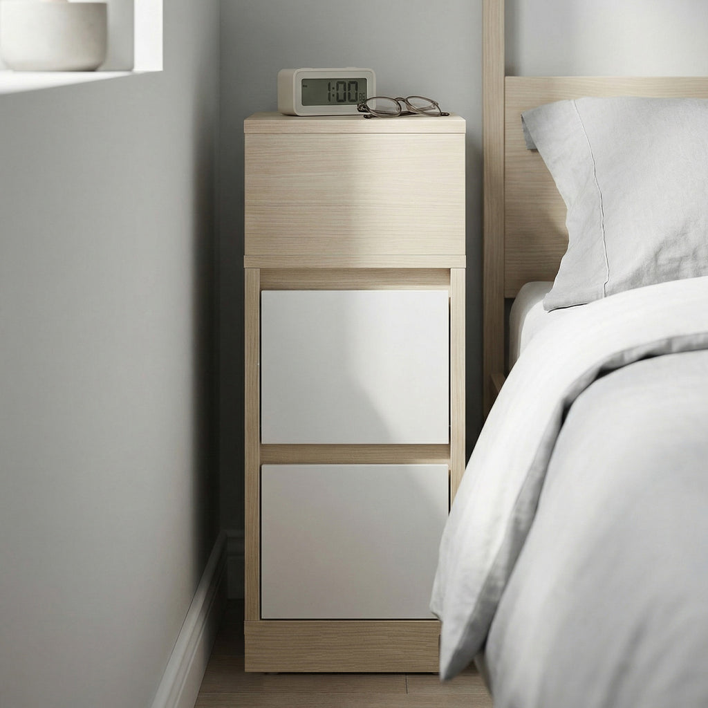 Nachttisch, schmal, Beistelltisch mit 2 Schubladen