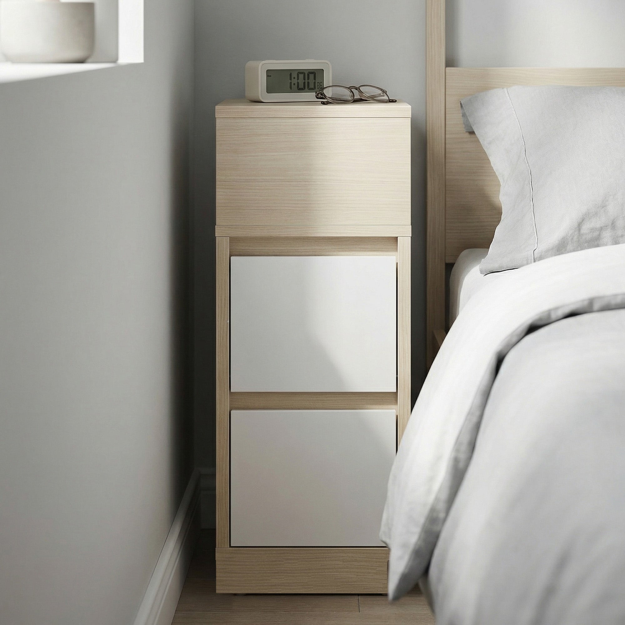 Nachttisch, schmal, Beistelltisch mit 2 Schubladen