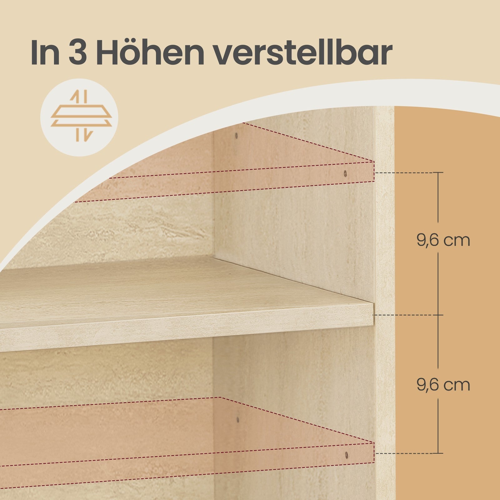 Beistelltisch mit flexibler Ablage, Nachtschrank mit offenen Fächern, für Wohnzimmer