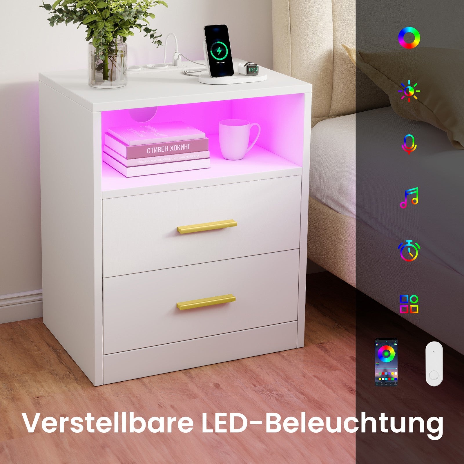 Beistelltisch mit Schubladen, 2er Set, Nachttisch aus Holz
