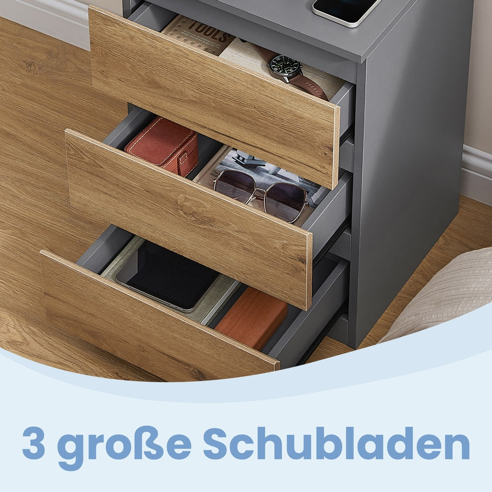 Beistelltisch 2er Set, mit Steckdosenleiste, Nachttisch