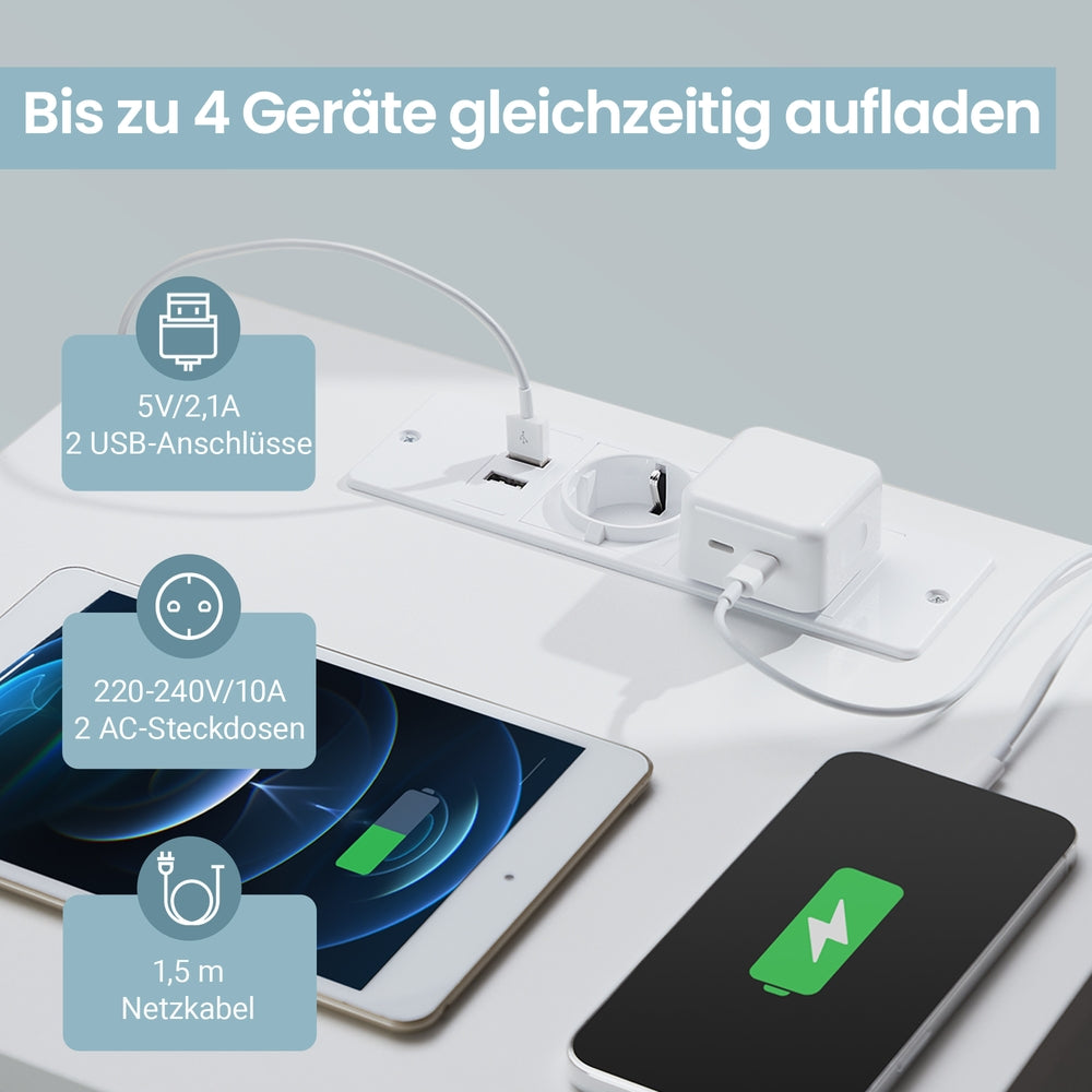 Nachttisch 2er Set, mit Steckdosenleiste, Beistelltisch mit 3 Schubladen