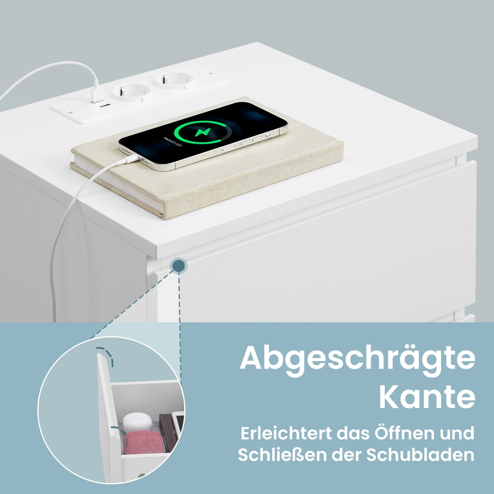 Nachttisch 2er Set, mit Steckdosenleiste, Beistelltisch mit 3 Schubladen