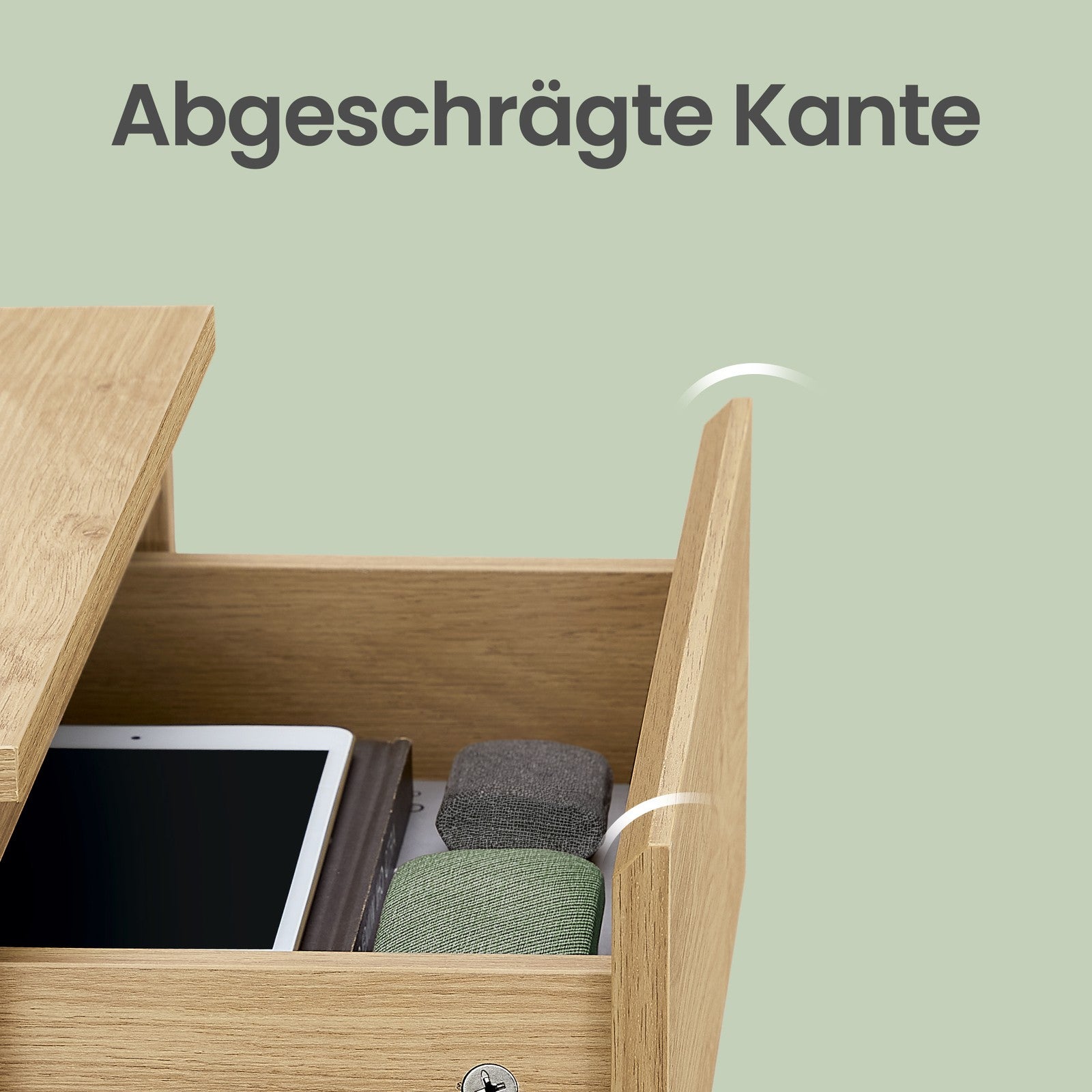Beistelltisch Set mit Steckdosenleiste, Nachttisch, 3 Schubladen
