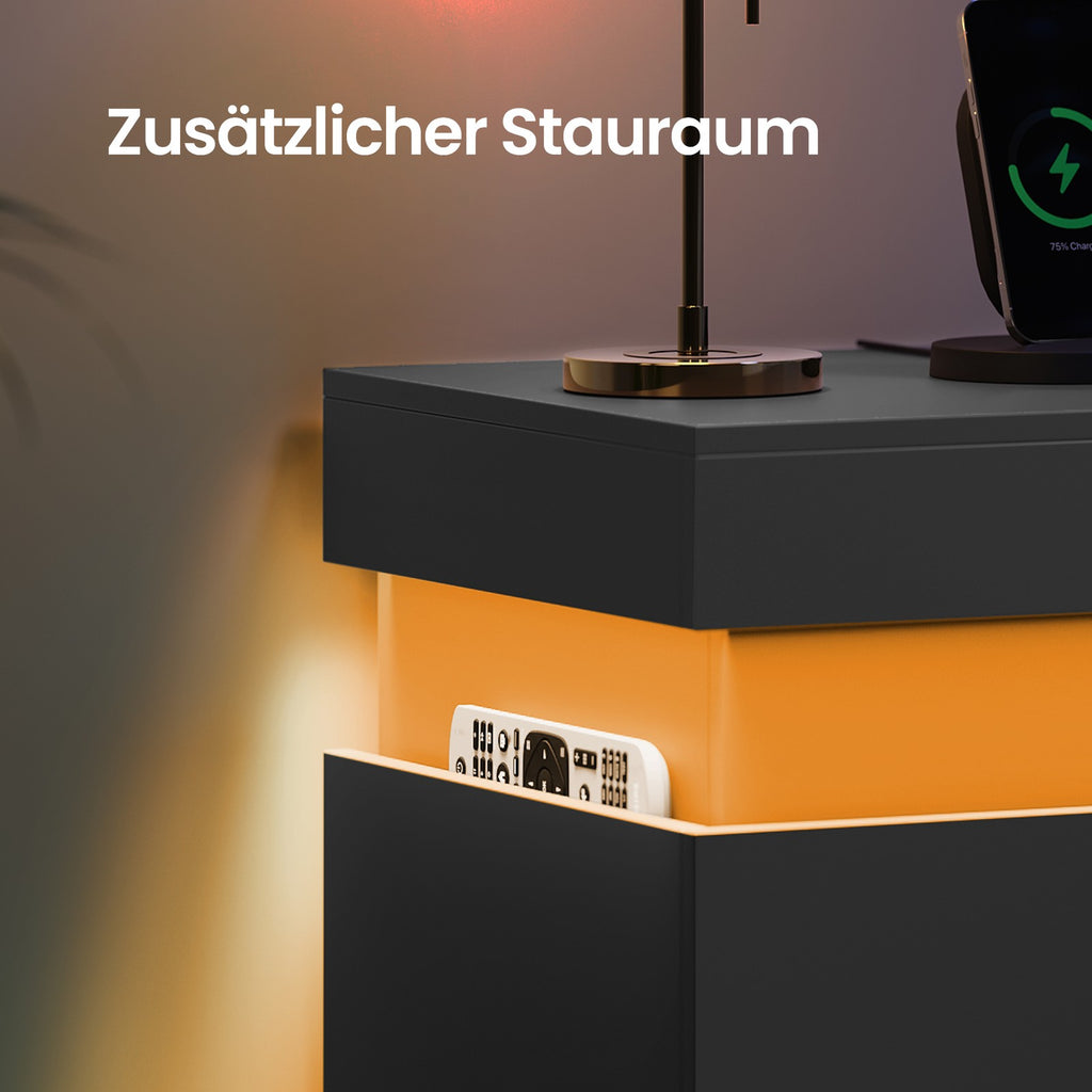 Beistelltisch mit Ladestation, 2er Set, Nachttisch mit Beleuchtung