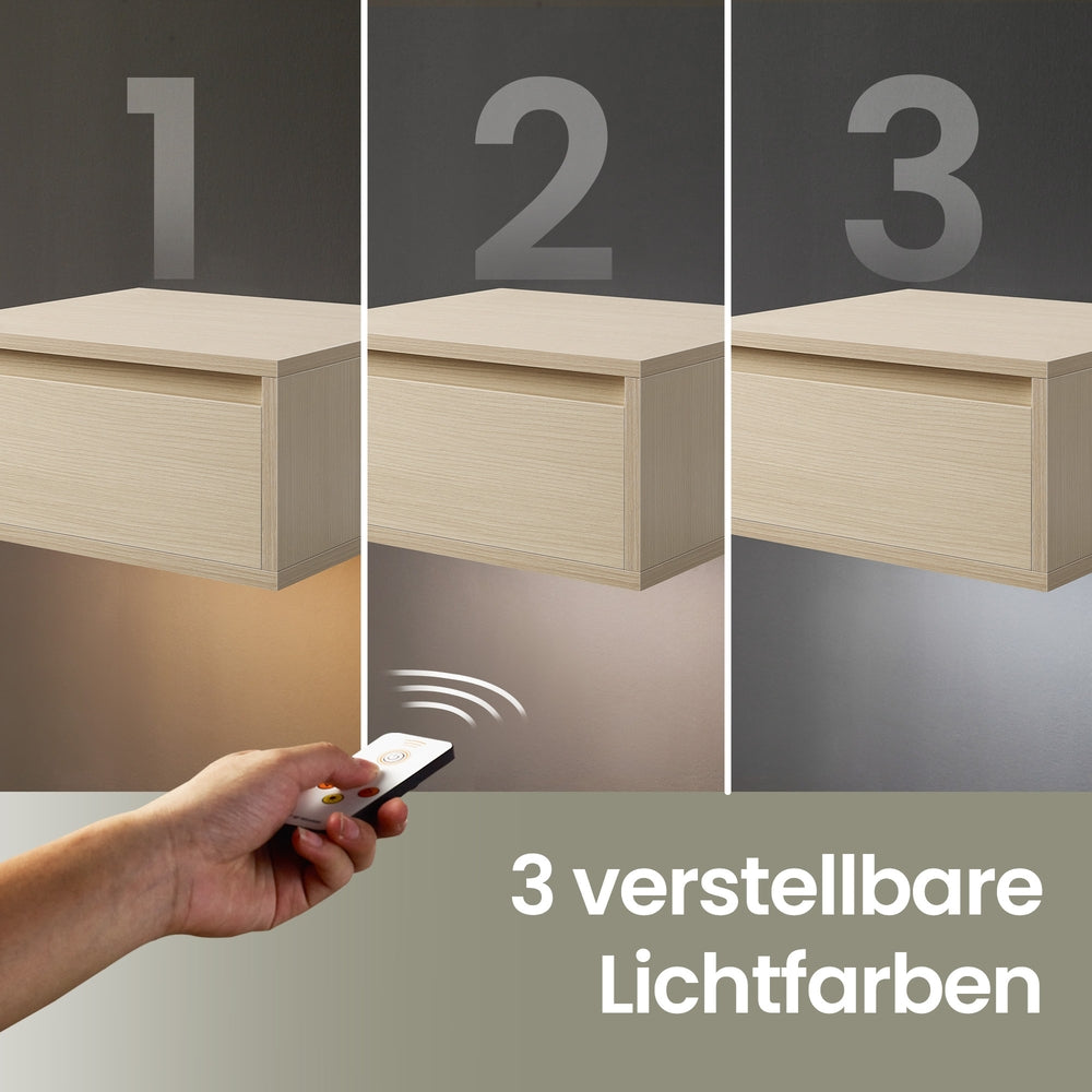 Schwebender Nachttisch, 2er Set, 3 Lichtfarben