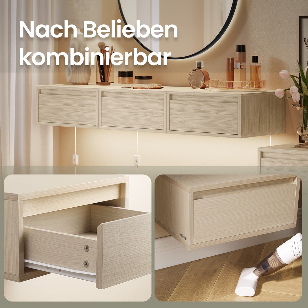 Schwebender Nachttisch, 2er Set, 3 Lichtfarben