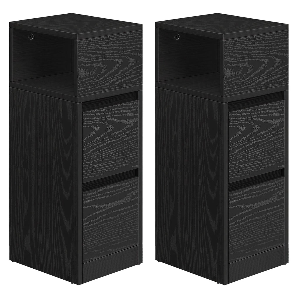 Nachttisch 2er Set, schmal, Beistelltisch mit 2 Schubladen