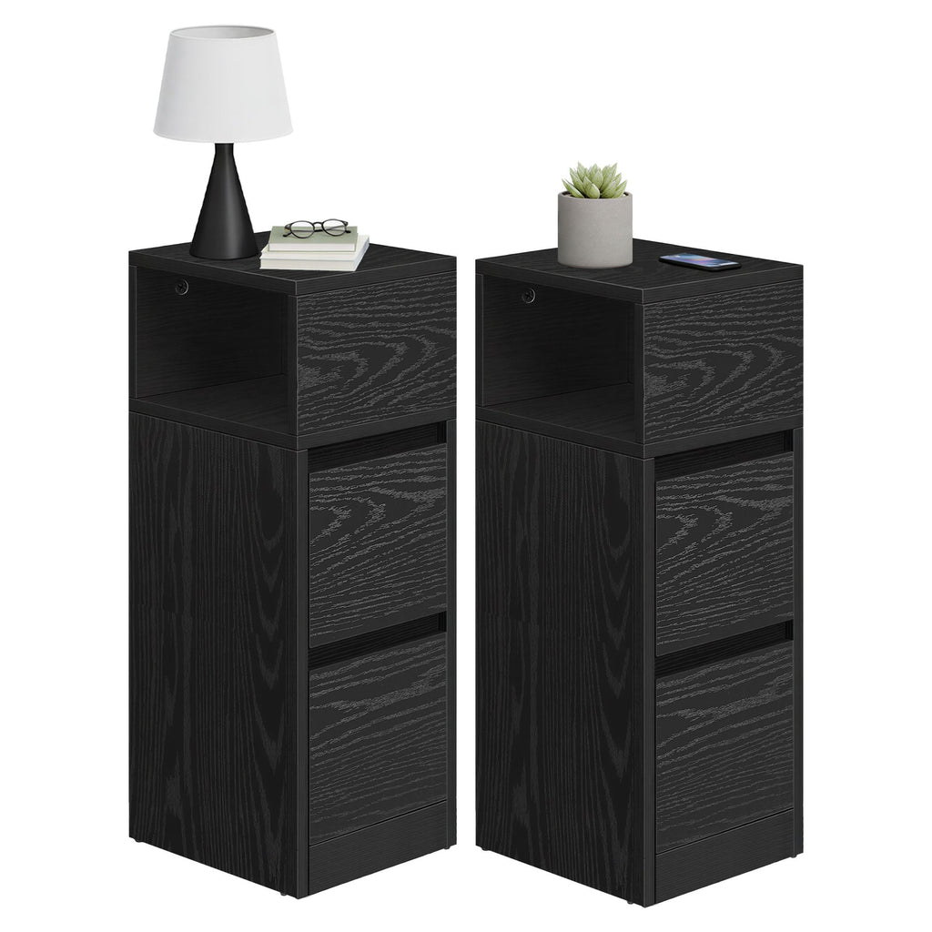 Nachttisch 2er Set, schmal, Beistelltisch mit 2 Schubladen