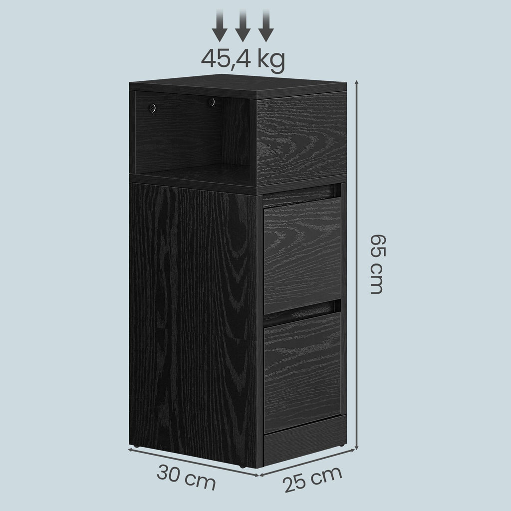 Nachttisch 2er Set, schmal, Beistelltisch mit 2 Schubladen