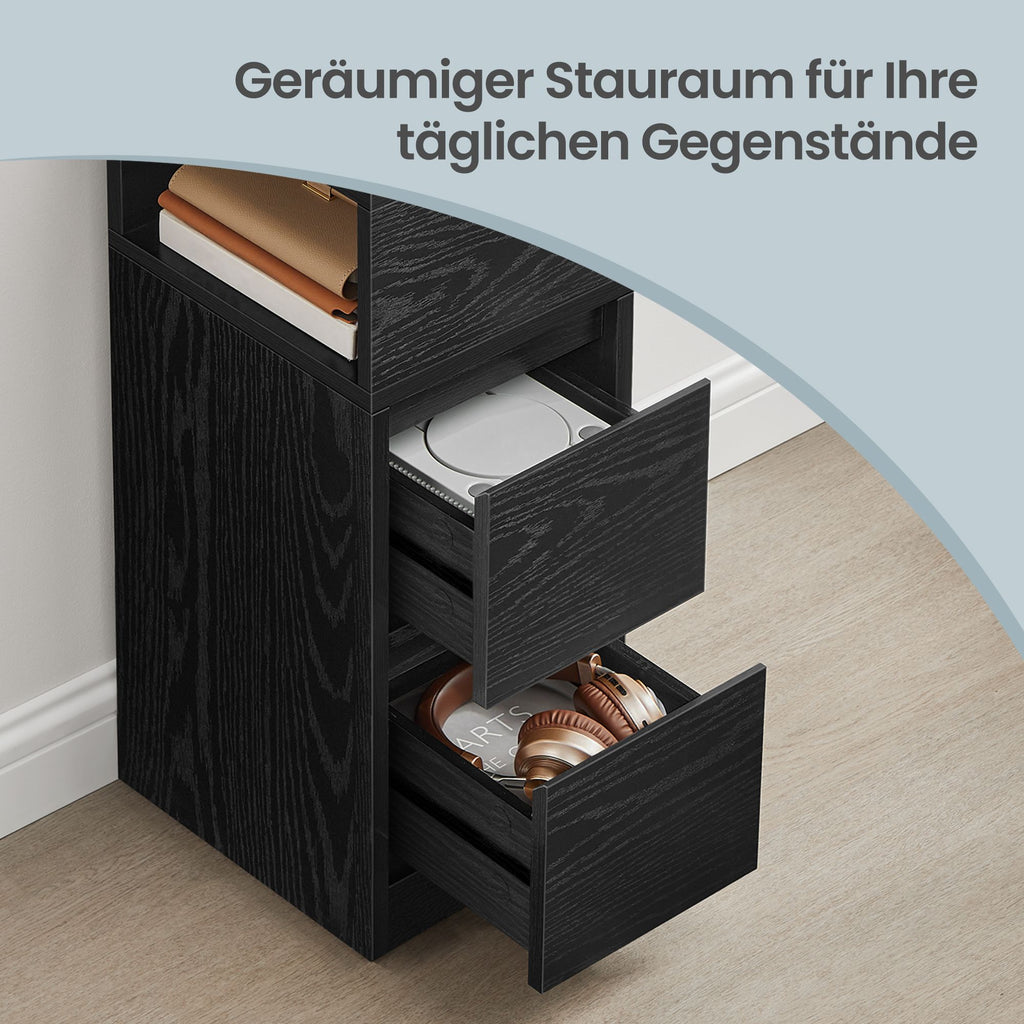Nachttisch 2er Set, schmal, Beistelltisch mit 2 Schubladen