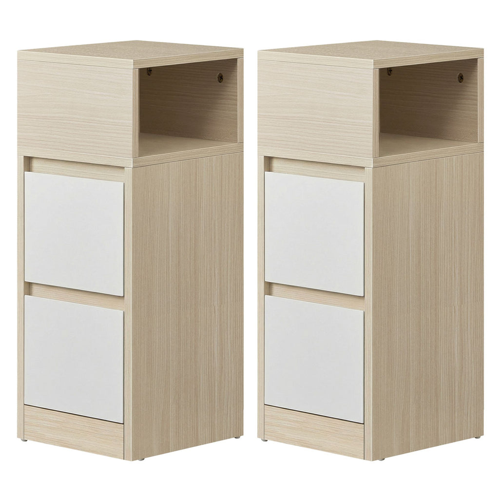 Nachttisch 2er Set, schmal, Beistelltisch mit 2 Schubladen
