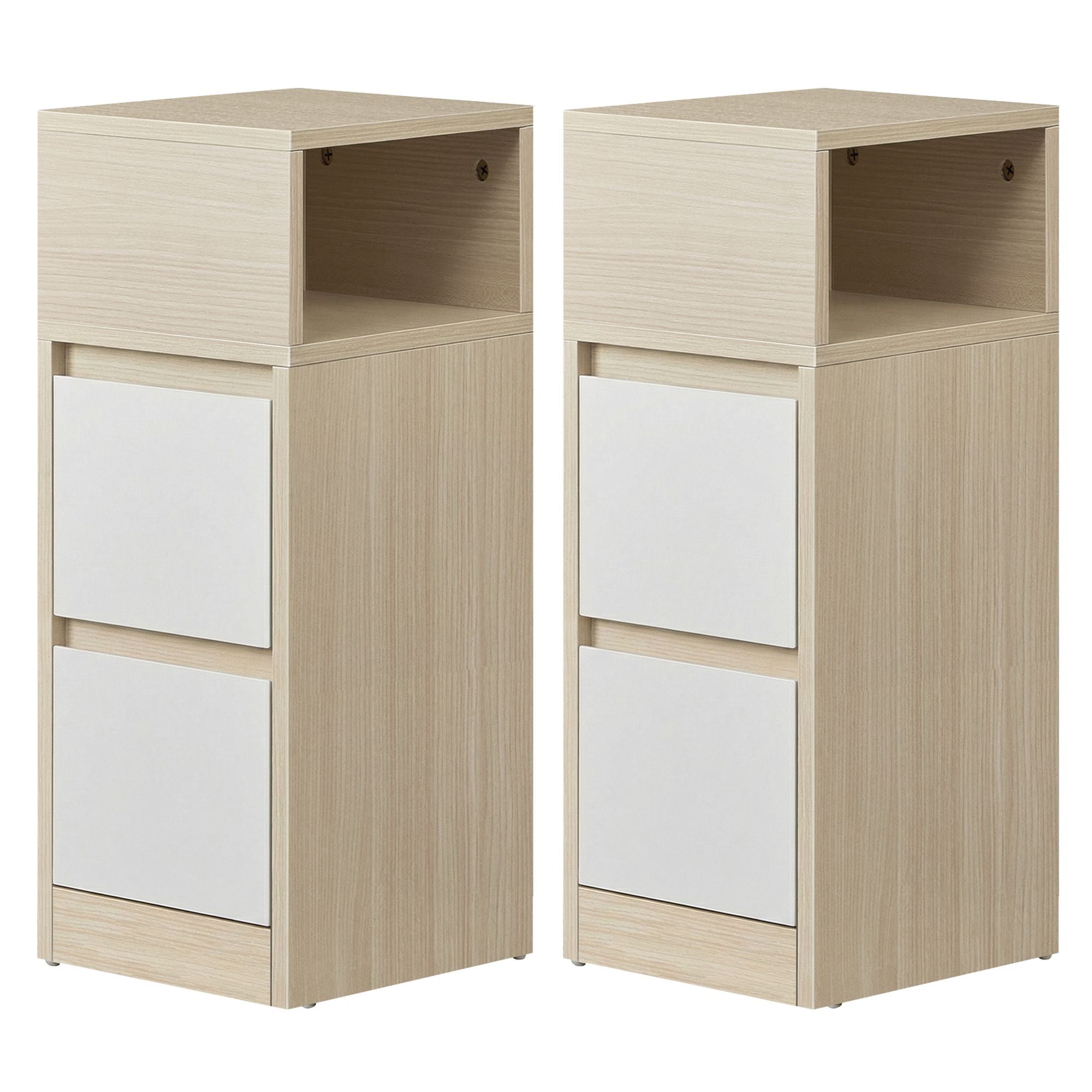 Nachttisch 2er Set, schmal, Beistelltisch mit 2 Schubladen