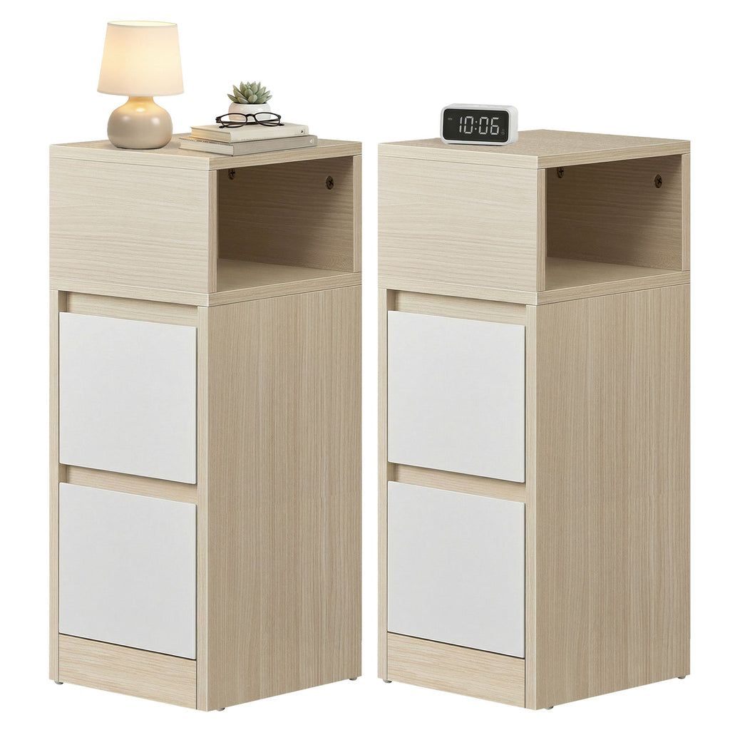 Nachttisch 2er Set, schmal, Beistelltisch mit 2 Schubladen
