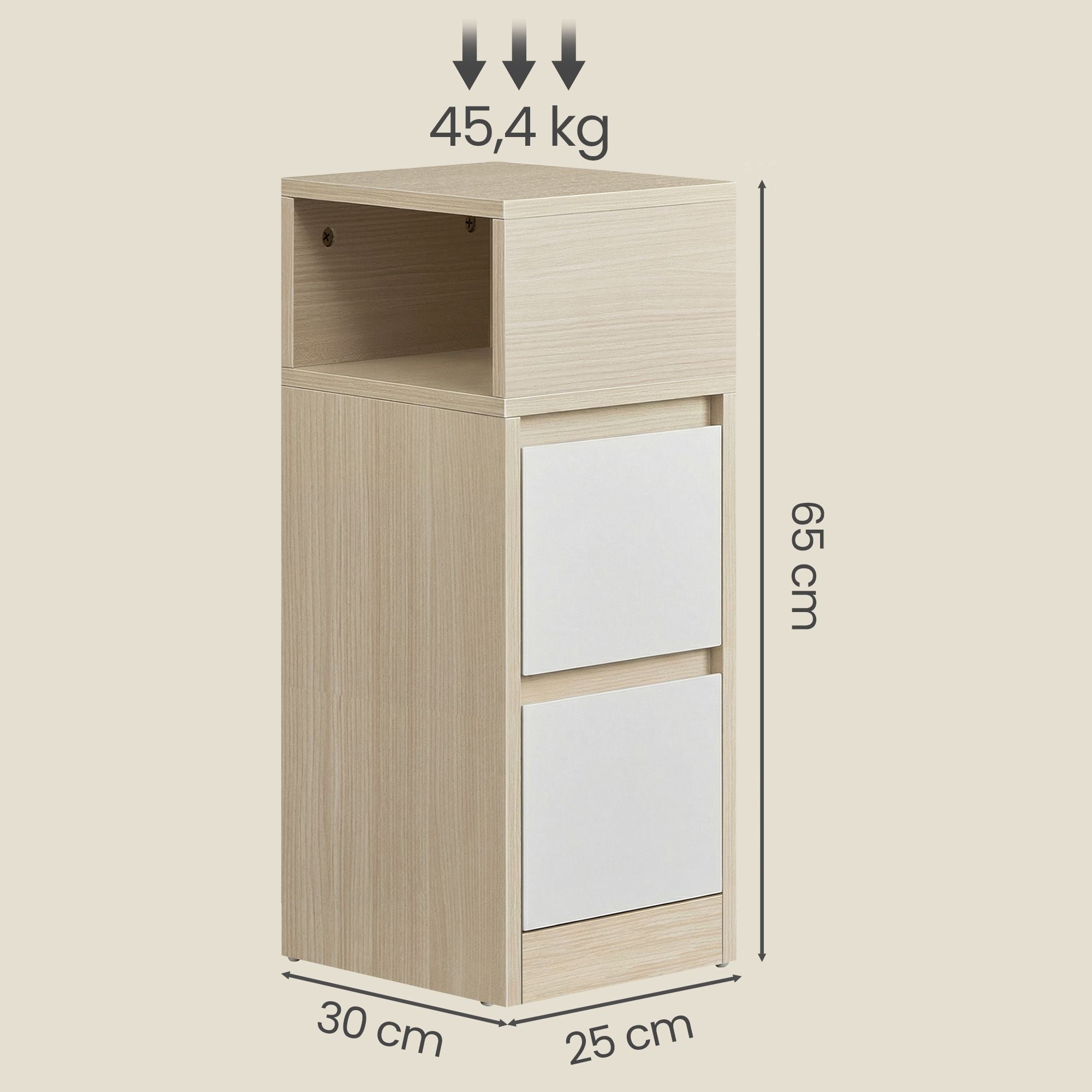 Nachttisch 2er Set, schmal, Beistelltisch mit 2 Schubladen