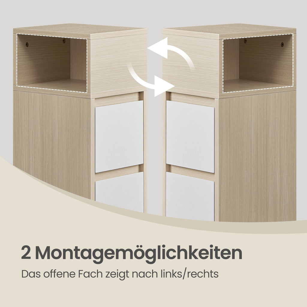 Nachttisch 2er Set, schmal, Beistelltisch mit 2 Schubladen