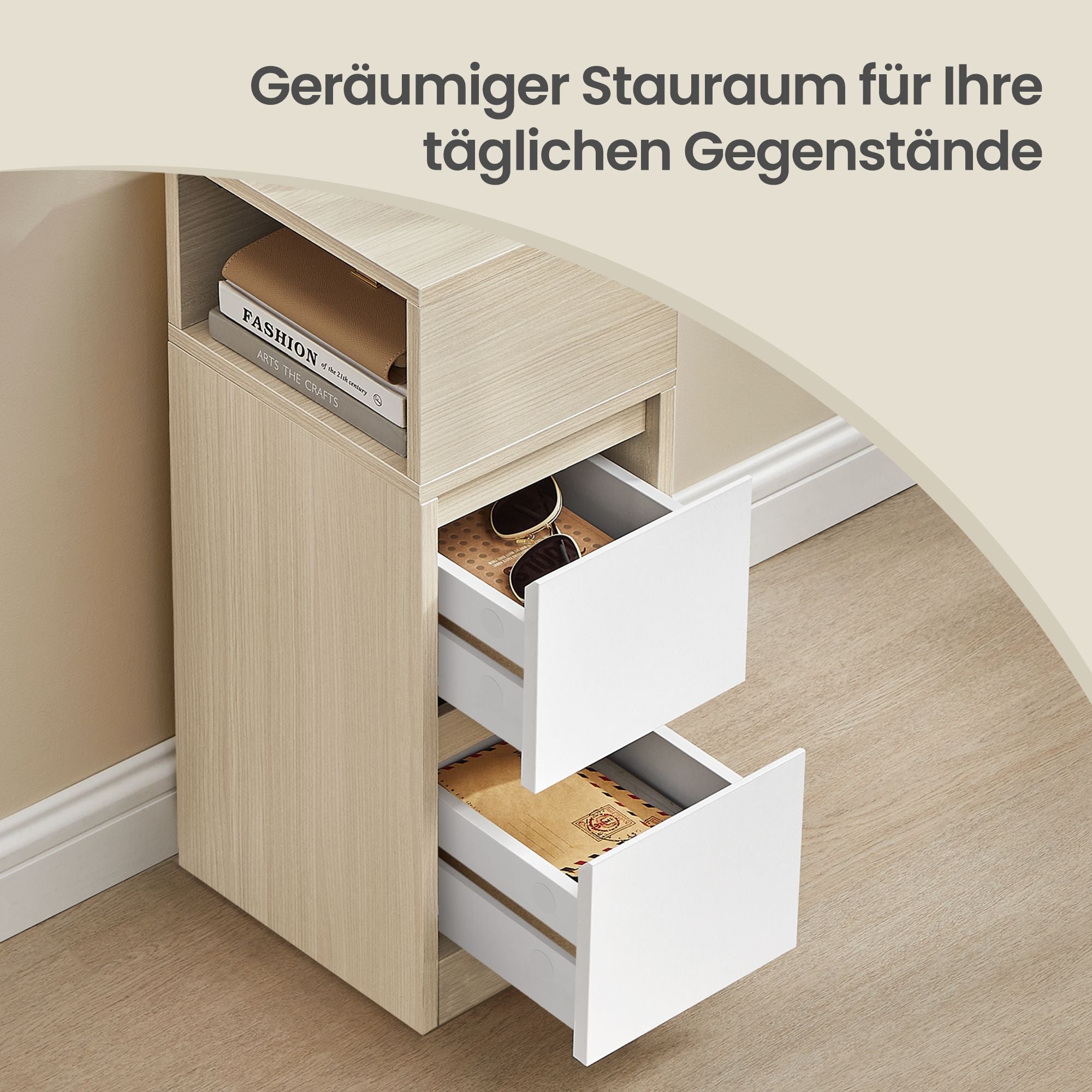 Nachttisch 2er Set, schmal, Beistelltisch mit 2 Schubladen