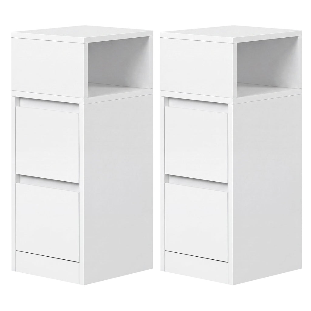 Nachttisch 2er Set, schmal, Beistelltisch mit 2 Schubladen