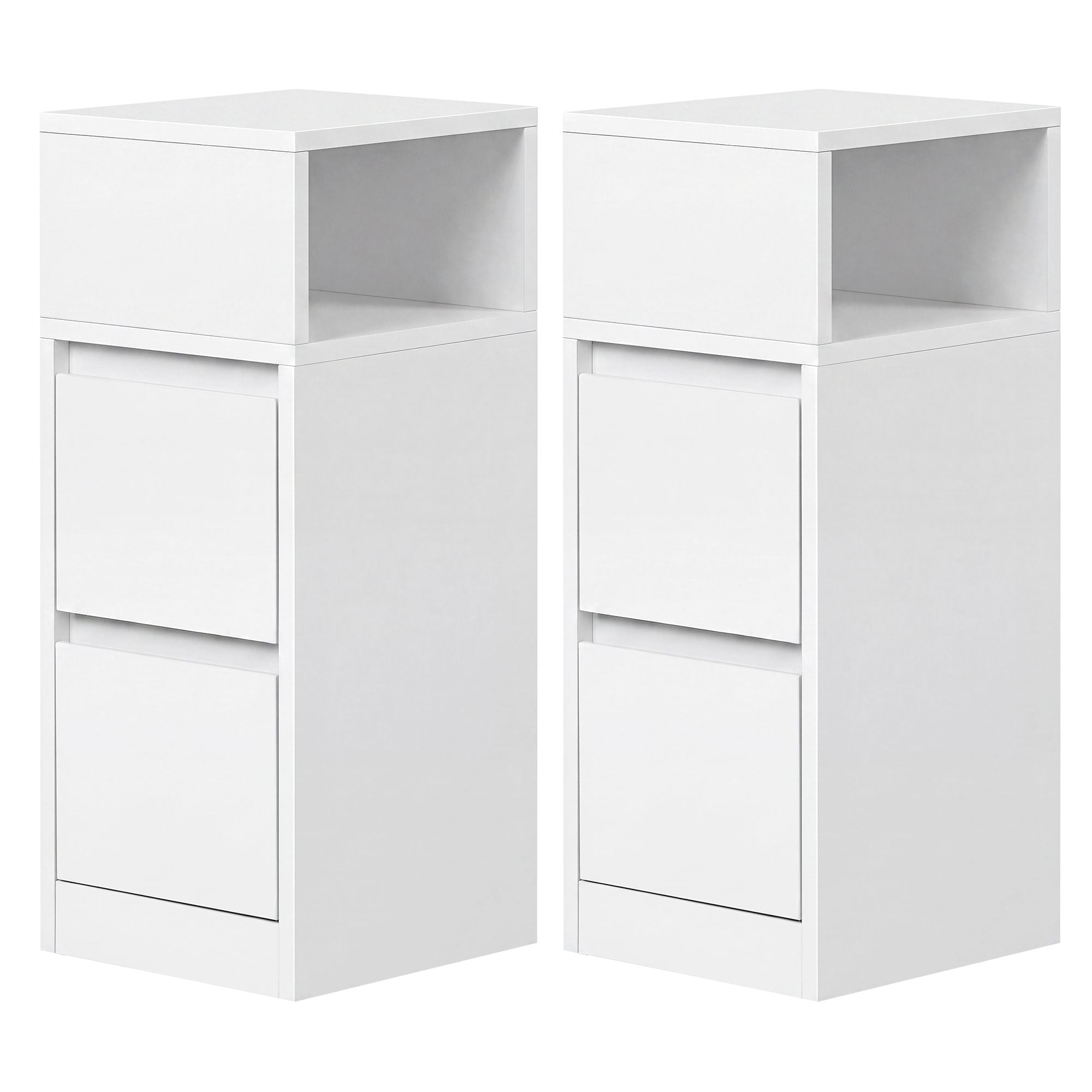 Nachttisch 2er Set, schmal, Beistelltisch mit 2 Schubladen