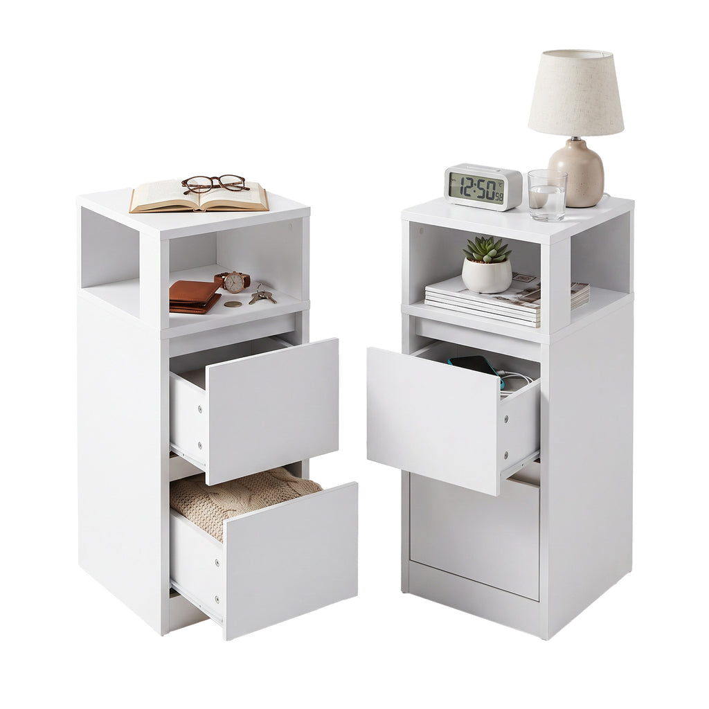 Nachttisch 2er Set, schmal, Beistelltisch mit 2 Schubladen