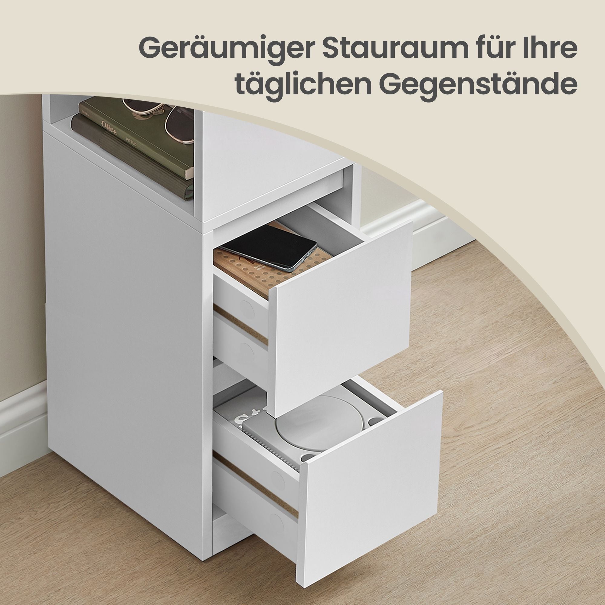 Nachttisch 2er Set, schmal, Beistelltisch mit 2 Schubladen