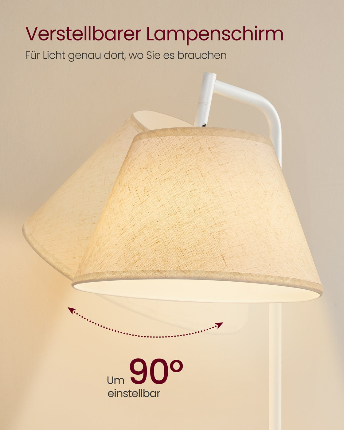 3-in-1 Beistelltisch mit Lampe und Stoffkorb mattweiß