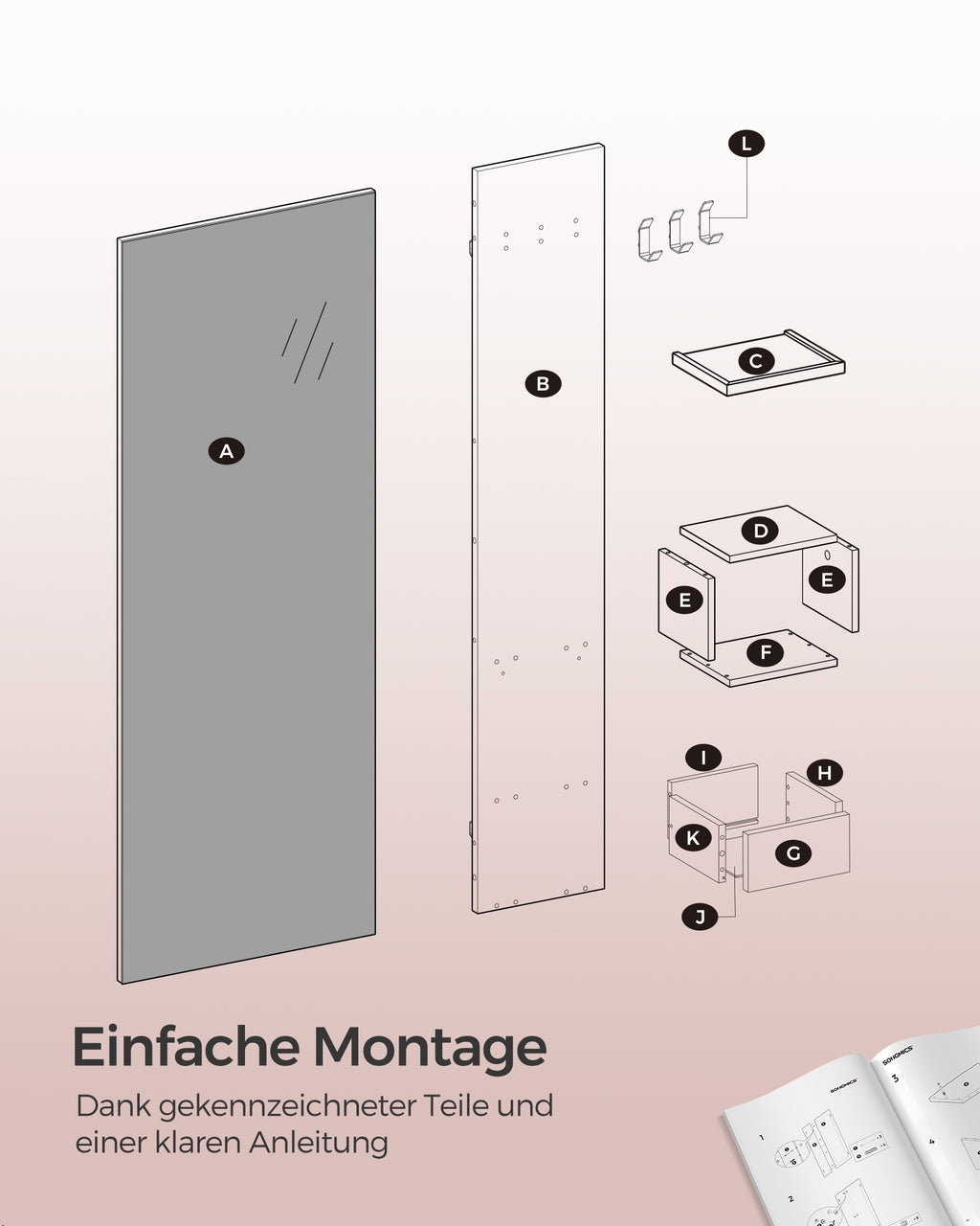 Wandspiegel mit Stauraum einfacher Aufbau wolkenweiß
