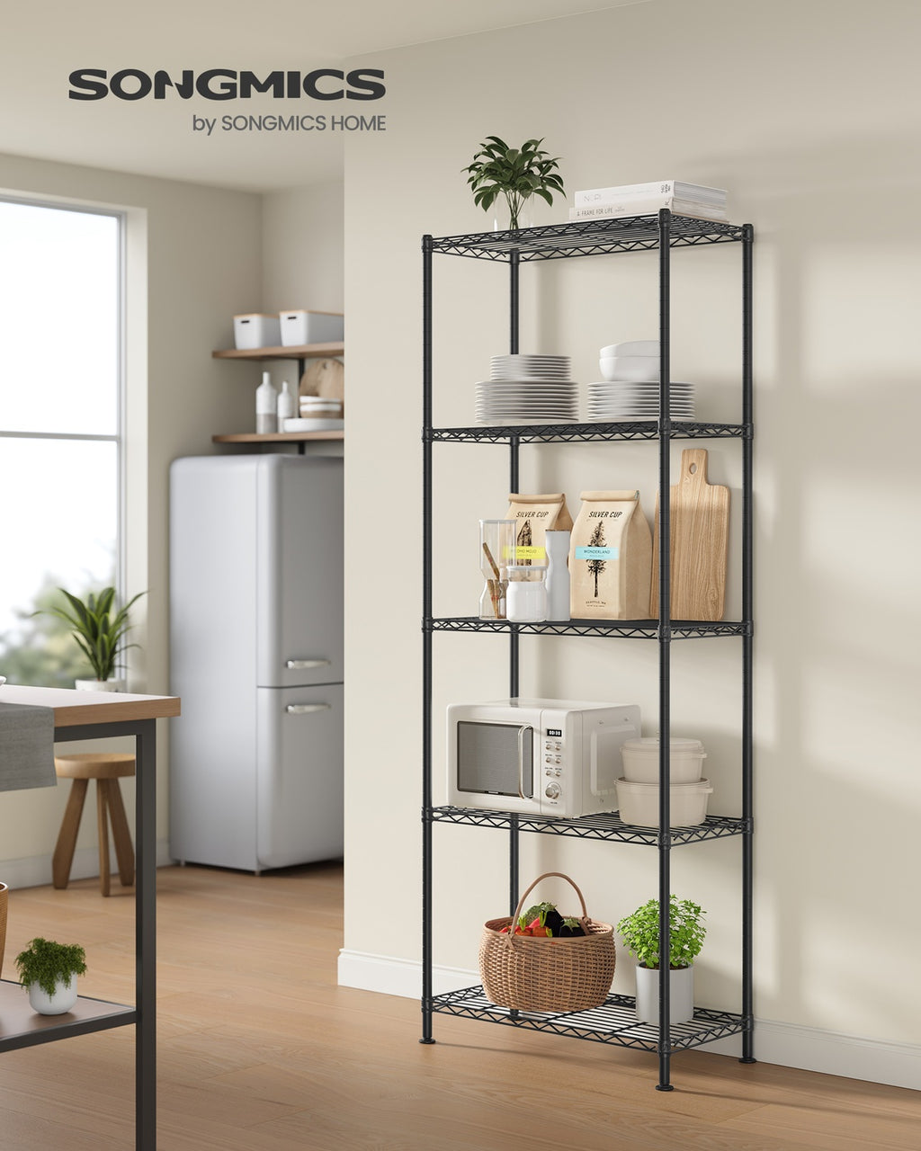 Regal Metallregal 5 Ebenen höhenverstellbare Ablagen 30 × 60 × 161 cm tintenschwarz