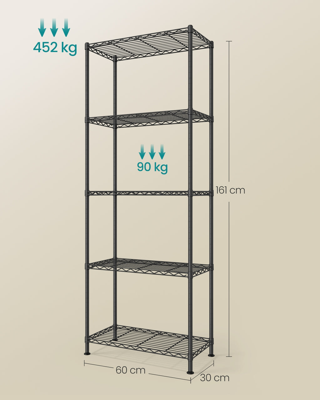 Regal Metallregal 5 Ebenen höhenverstellbare Ablagen 30 × 60 × 161 cm tintenschwarz