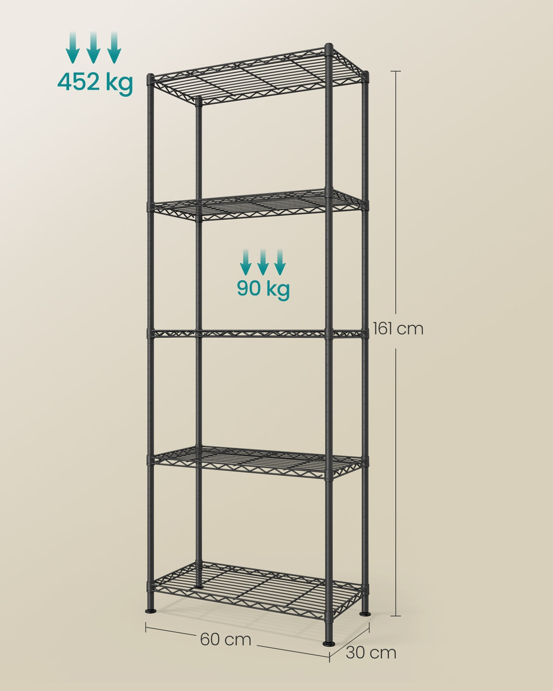 Regal Metallregal 5 Ebenen höhenverstellbare Ablagen 30 × 60 × 161 cm tintenschwarz