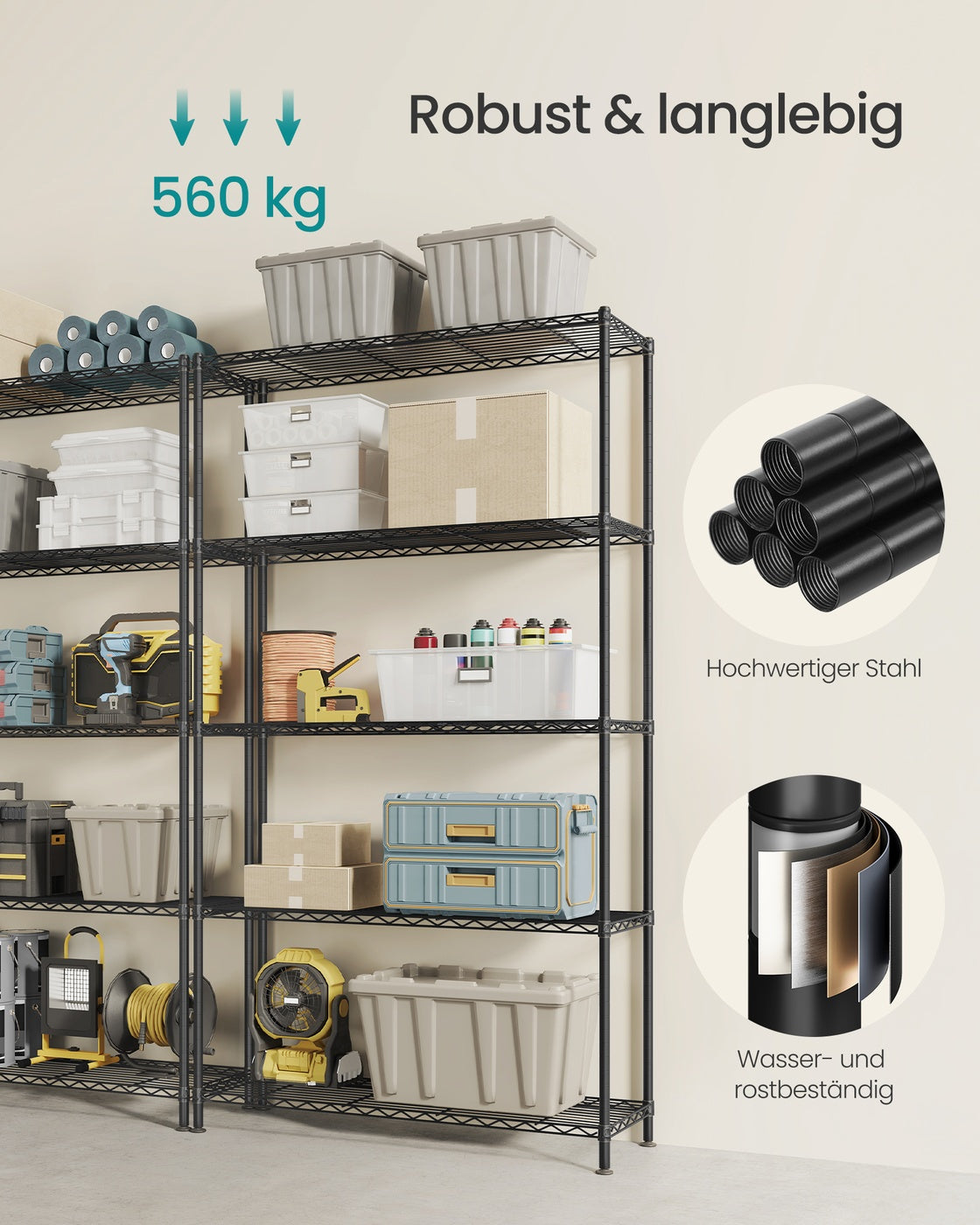 Regal, Metallregal, höhenverstellbare Ablagen, Aufbewahrungsregal, Standregal für Garage Schlafzimmer Wohnzimmer