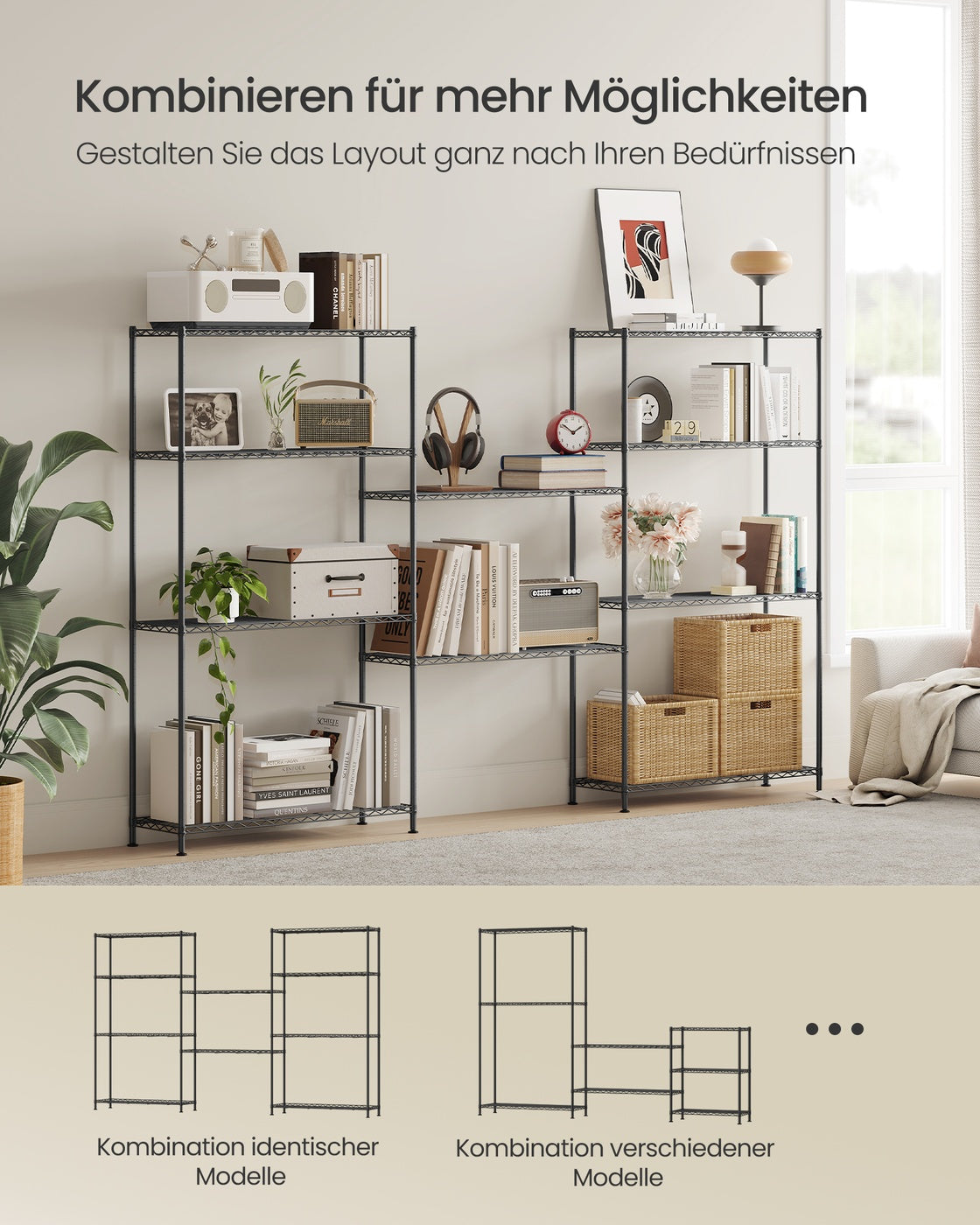 Regal, Metallregal, höhenverstellbare Ablagen, Aufbewahrungsregal, Standregal für Garage Schlafzimmer Wohnzimmer