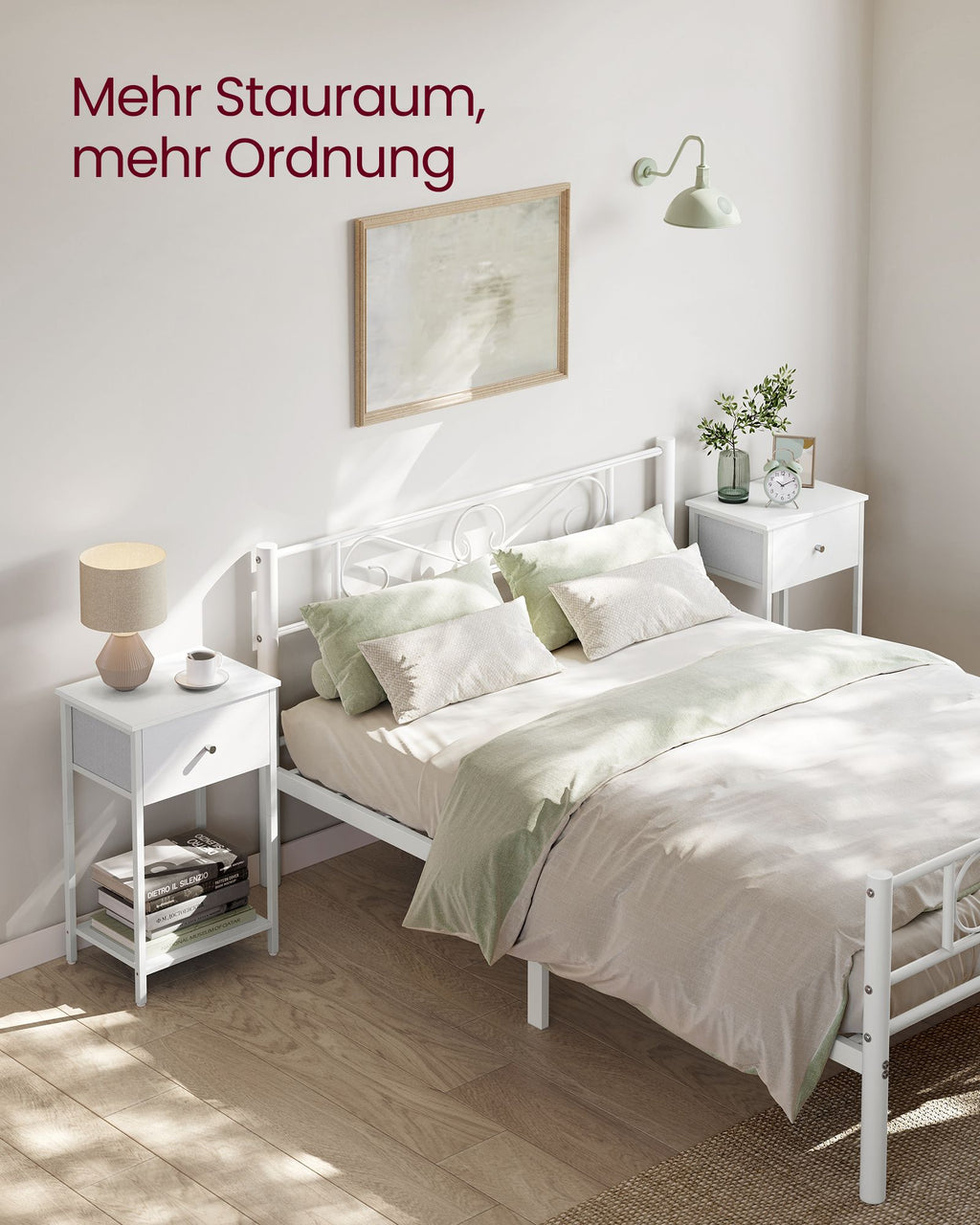 Beistelltisch mit Stoff-Schublade weiß