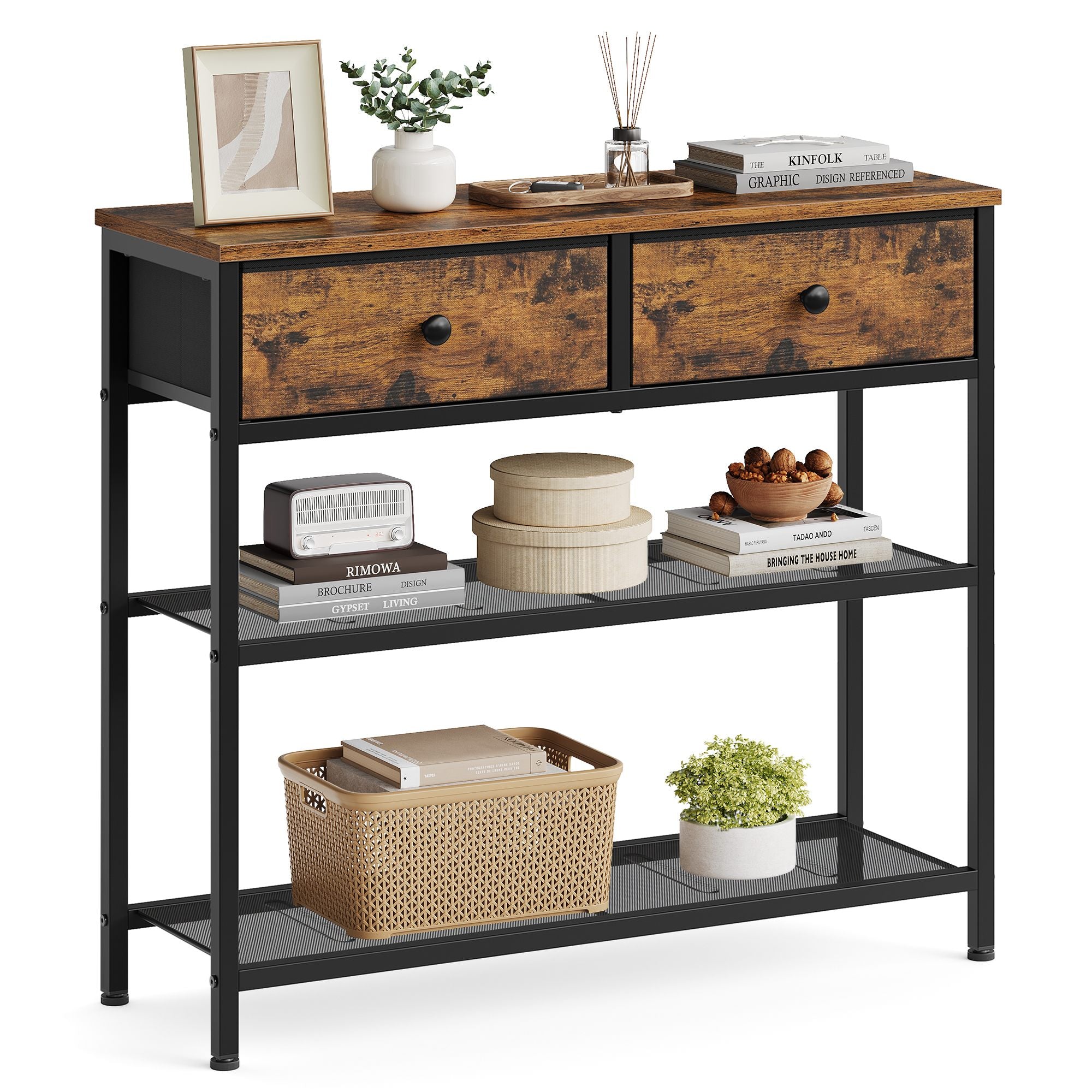 Konsolentisch vintagebraun 76,7x30x78,7 cm 2 Schubladen