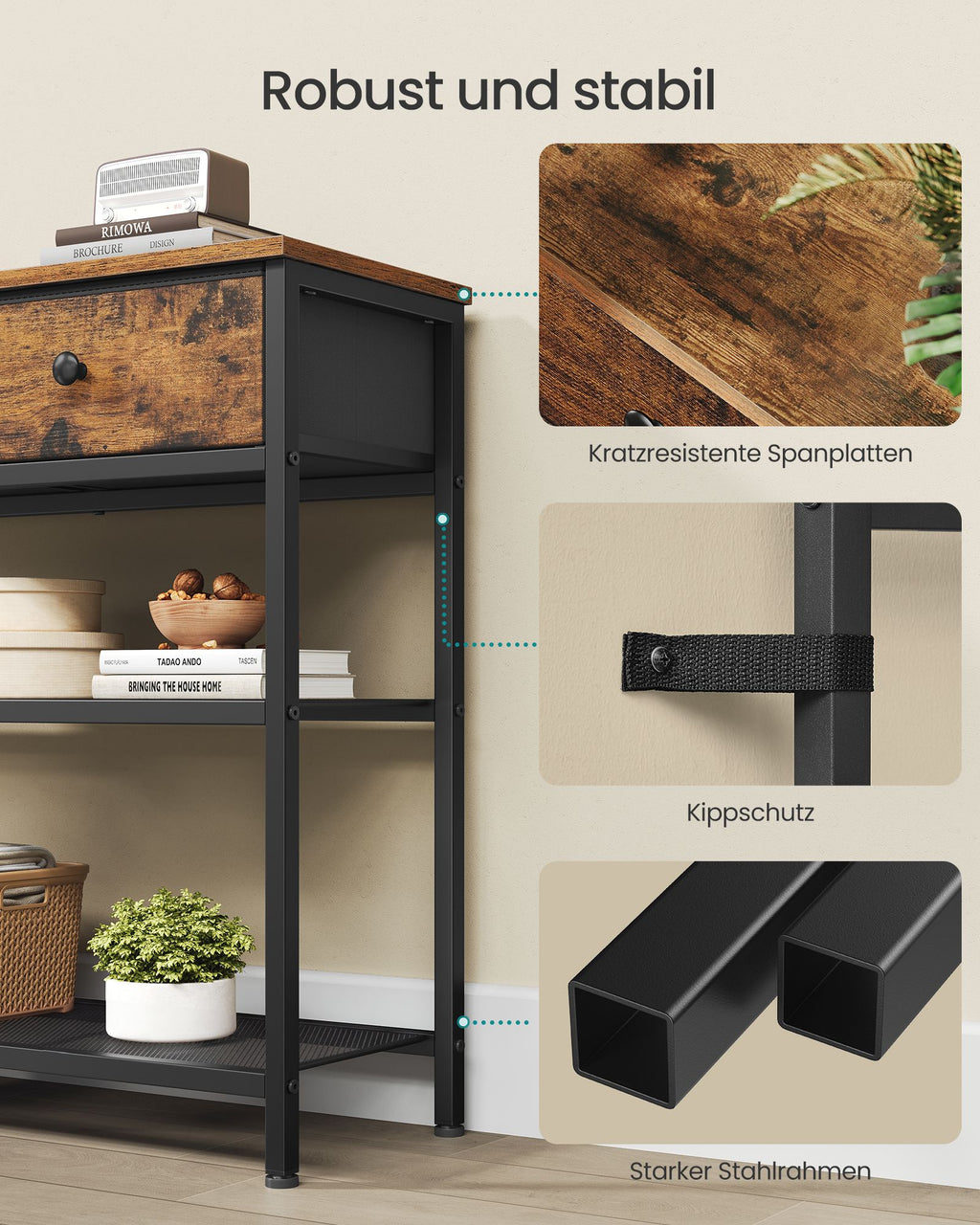 Konsolentisch vintagebraun 76,7x30x78,7 cm 2 Schubladen