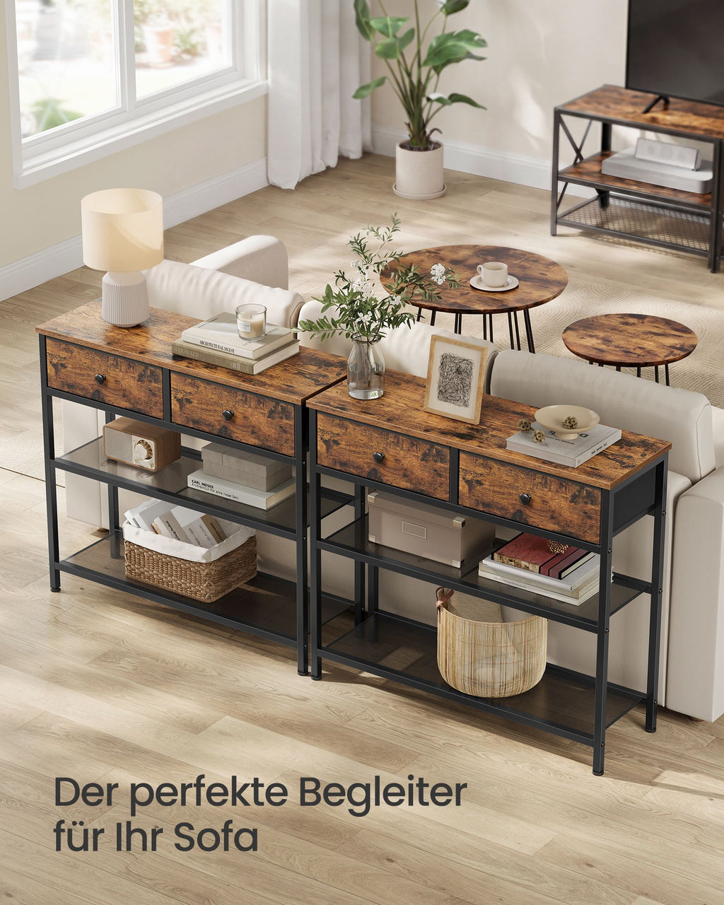 Konsolentisch vintagebraun 76,7x30x78,7 cm 2 Schubladen
